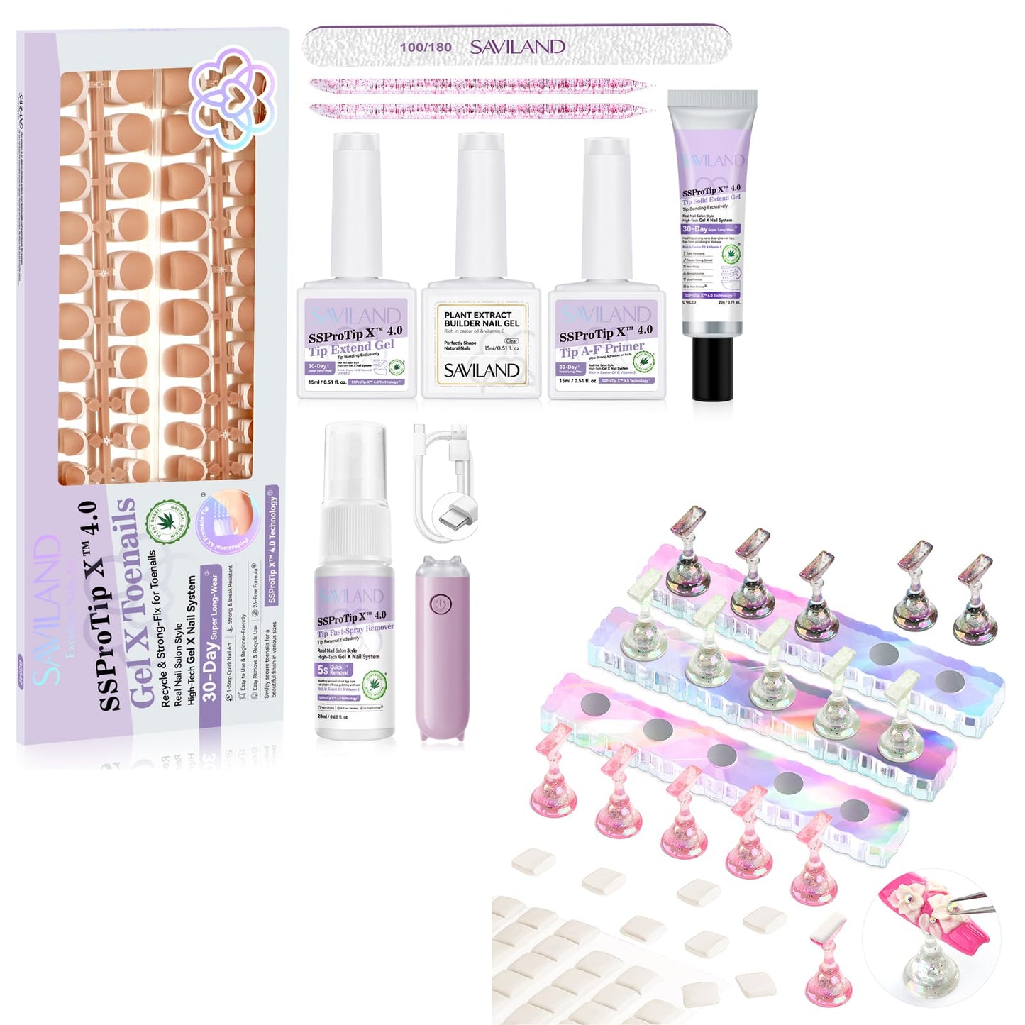 SAVILAND Nail Holder for Painting Nails: 15pcs Strong Magnetic nail stand for Press Ons with Nail Stand Press On Toenails Kit: 216 PCS Everlasting French Tip Press on Nails for 18 Sizes Ultra