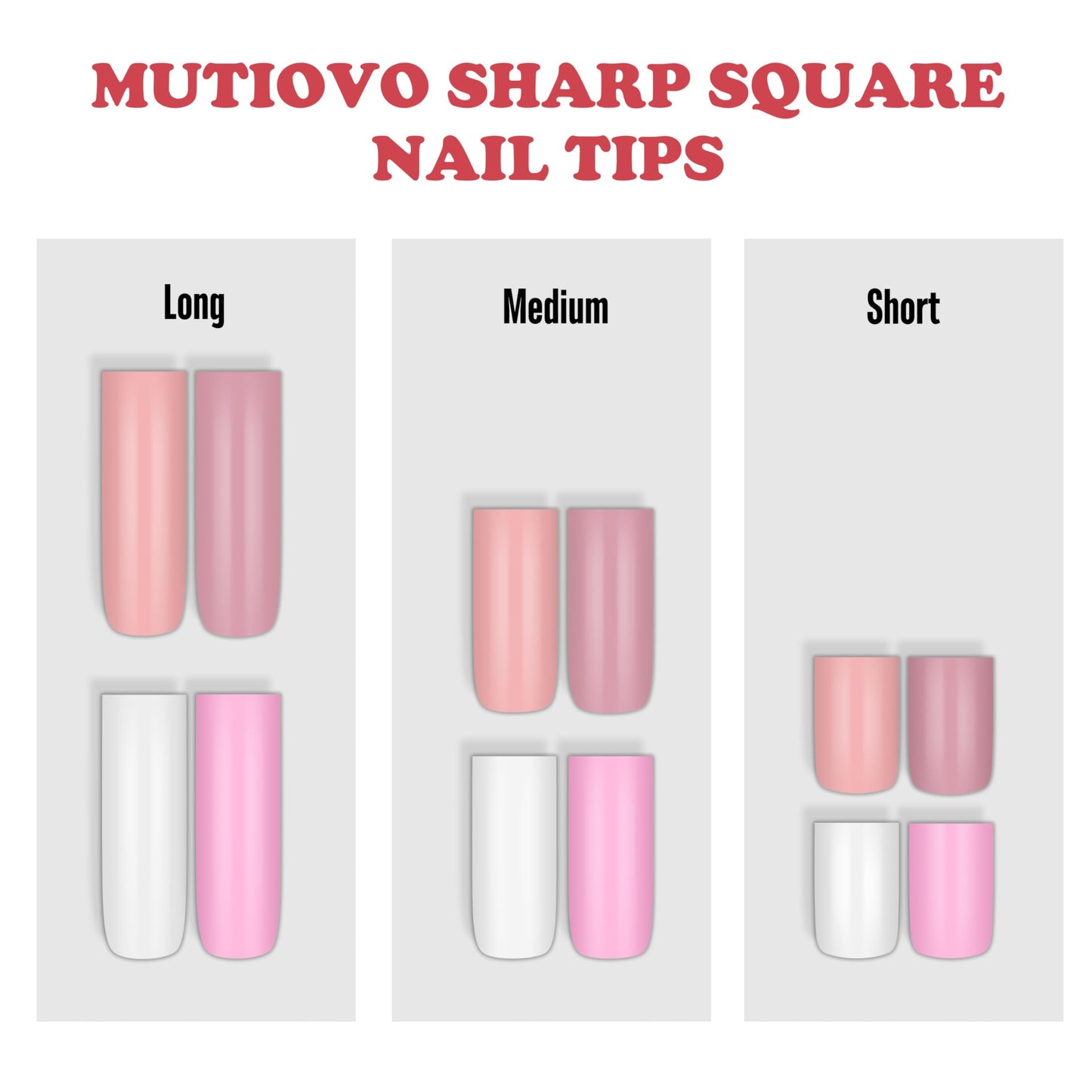 MUTIOVO Medium Square Nail Tips -180Pcs Solid Pure Color PINK Soft Gel Fake Nails, Straight Full Cover Press on Nails, Pre-buffed Matte White Artificial Nails for Professional Salon & Home DIY