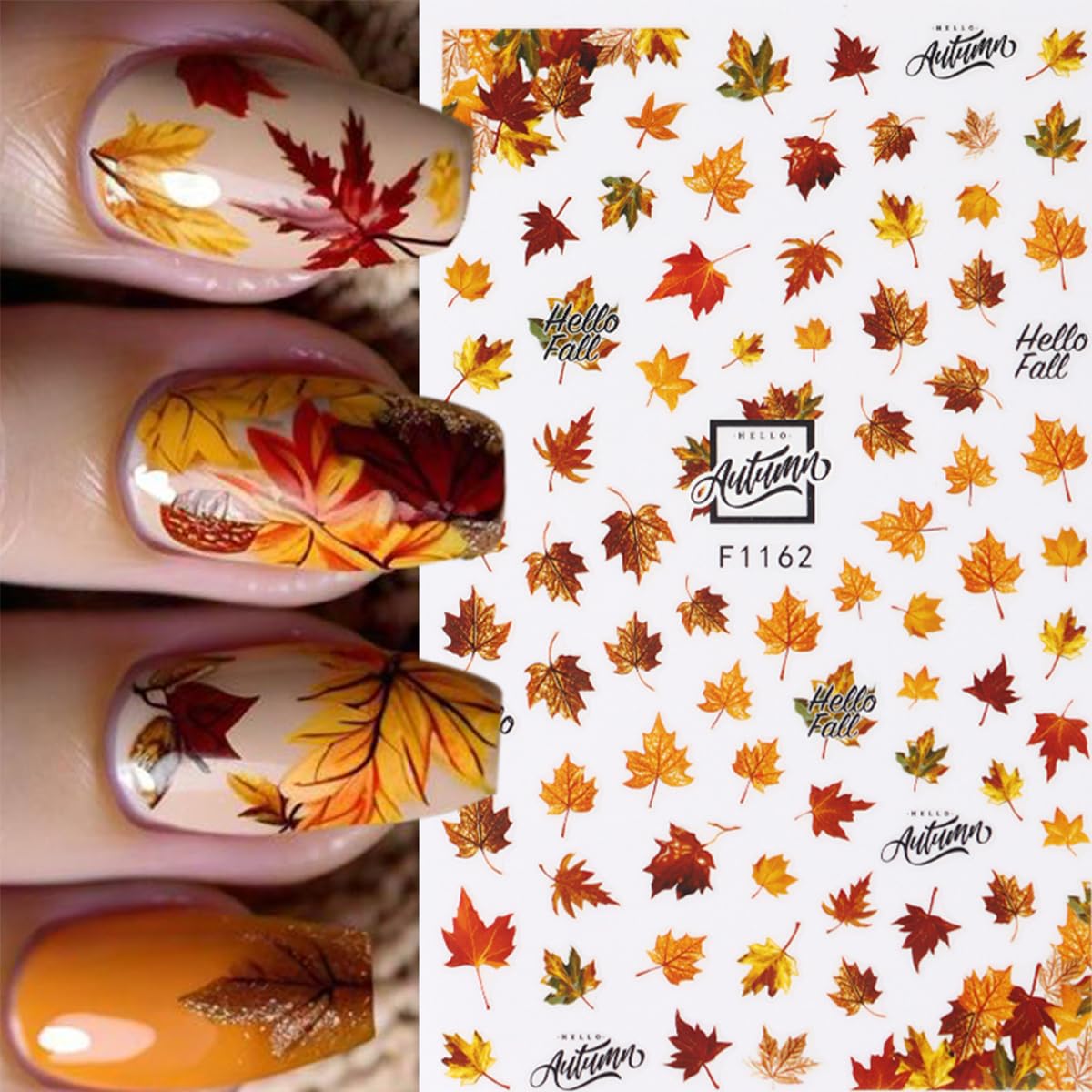 6 Sheets Fall Nail Stickers for Nail Art Thanksgiving Maple Leaf Nail Art Stickers Decals Autumn Pumpkins Mushroom Nails Decorations 3D Self-Adhesive Maple Leaves Nails Design Stickers for Women Decor