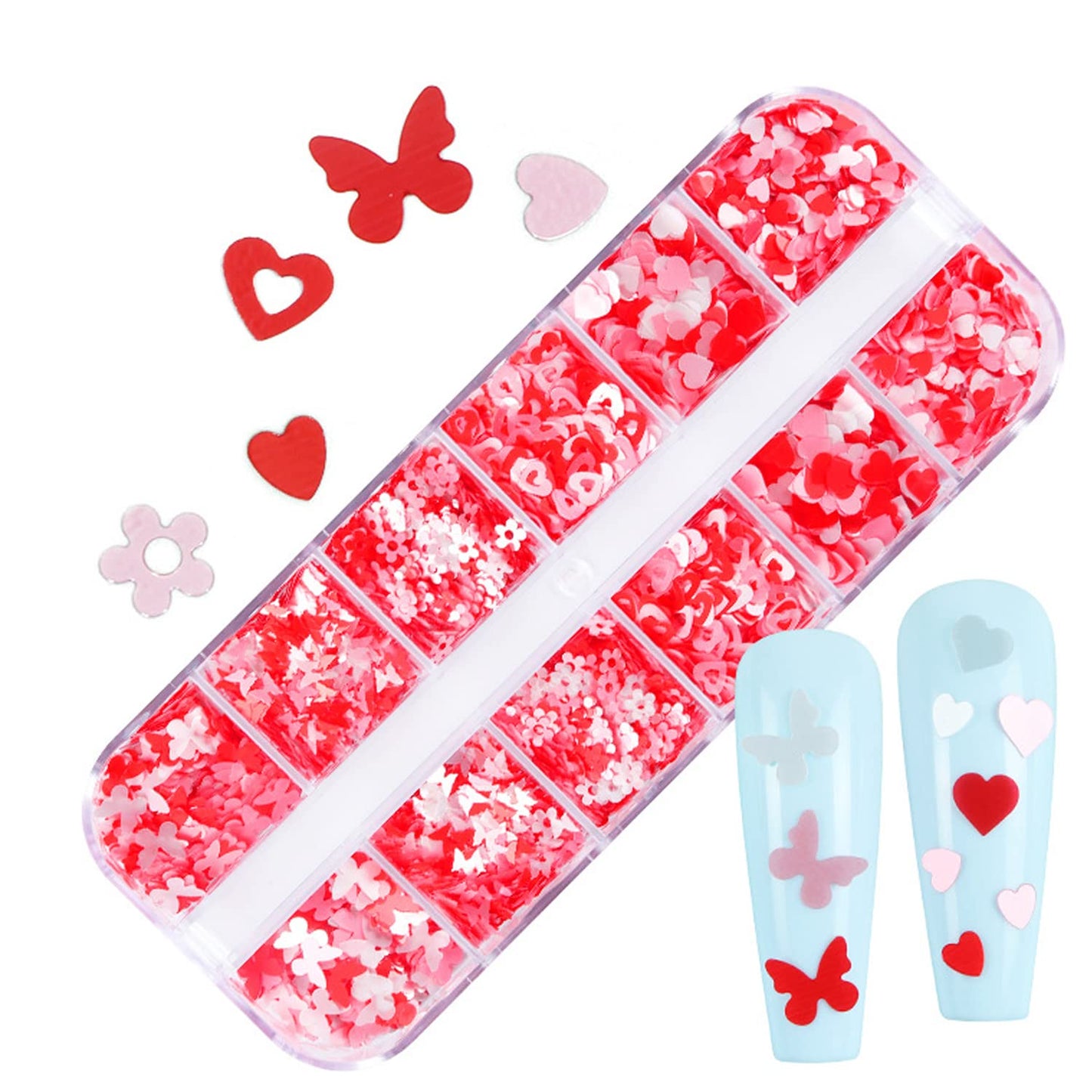 Pink Glitter 3D Sequins, Holographic Love Heart Flowers, Butterfly Nail Art Designs for Women, DIY Resin Tips, Confetti Nails Kit