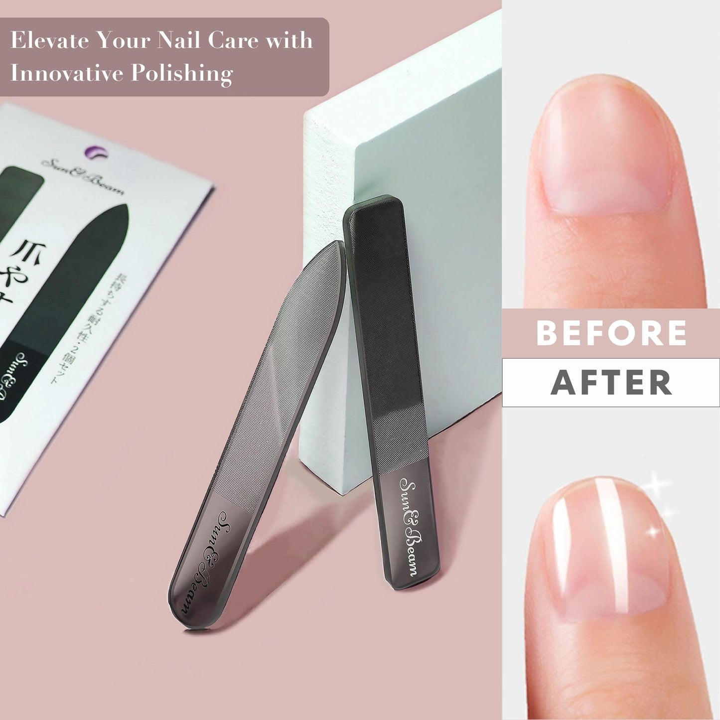 Sun&Beam Nails Glass Nail File Nano Nail Buffers Crystal Shine Polisher Professional Manicure Tools Kit 2Pcs Set