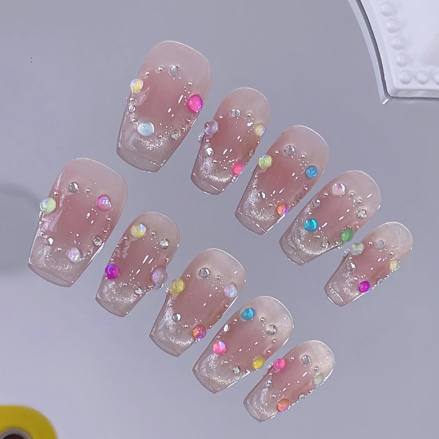 Pure Handmade French Tip Press On Nails: 22pcs Press on Nail Reusable Fake Nails Square Stick on Nails Salon Manicure False Nails For Girl Women Daily Party(Q058)