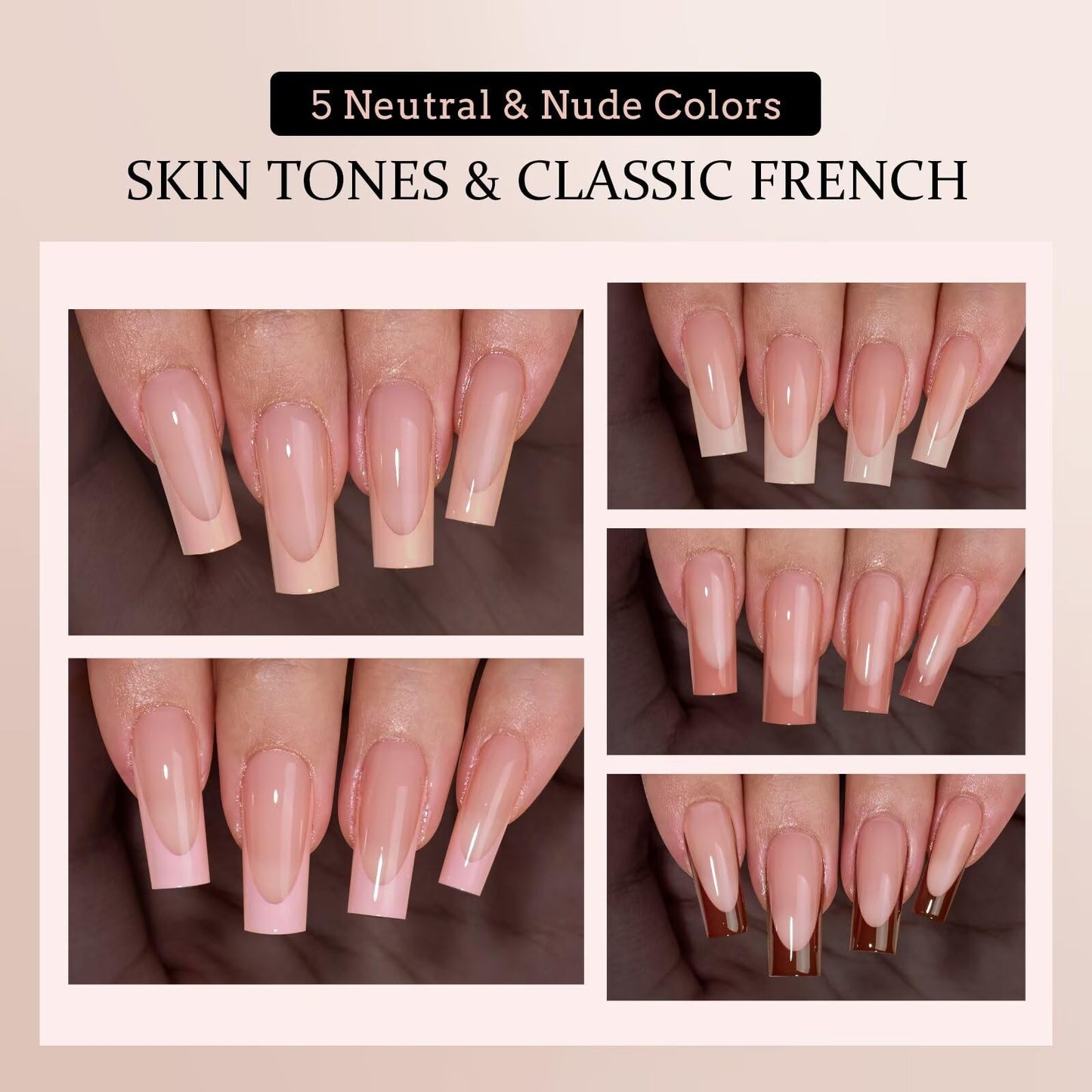 BTArtboxnails XCOATTIPS Nails Press Ons - Skin Tones Press on Nails Square, Long Soft Gel Nail Tips with Nail Gel, French Protecting Duo, Nail Lamp, All in One Fake Nail Extension Kit