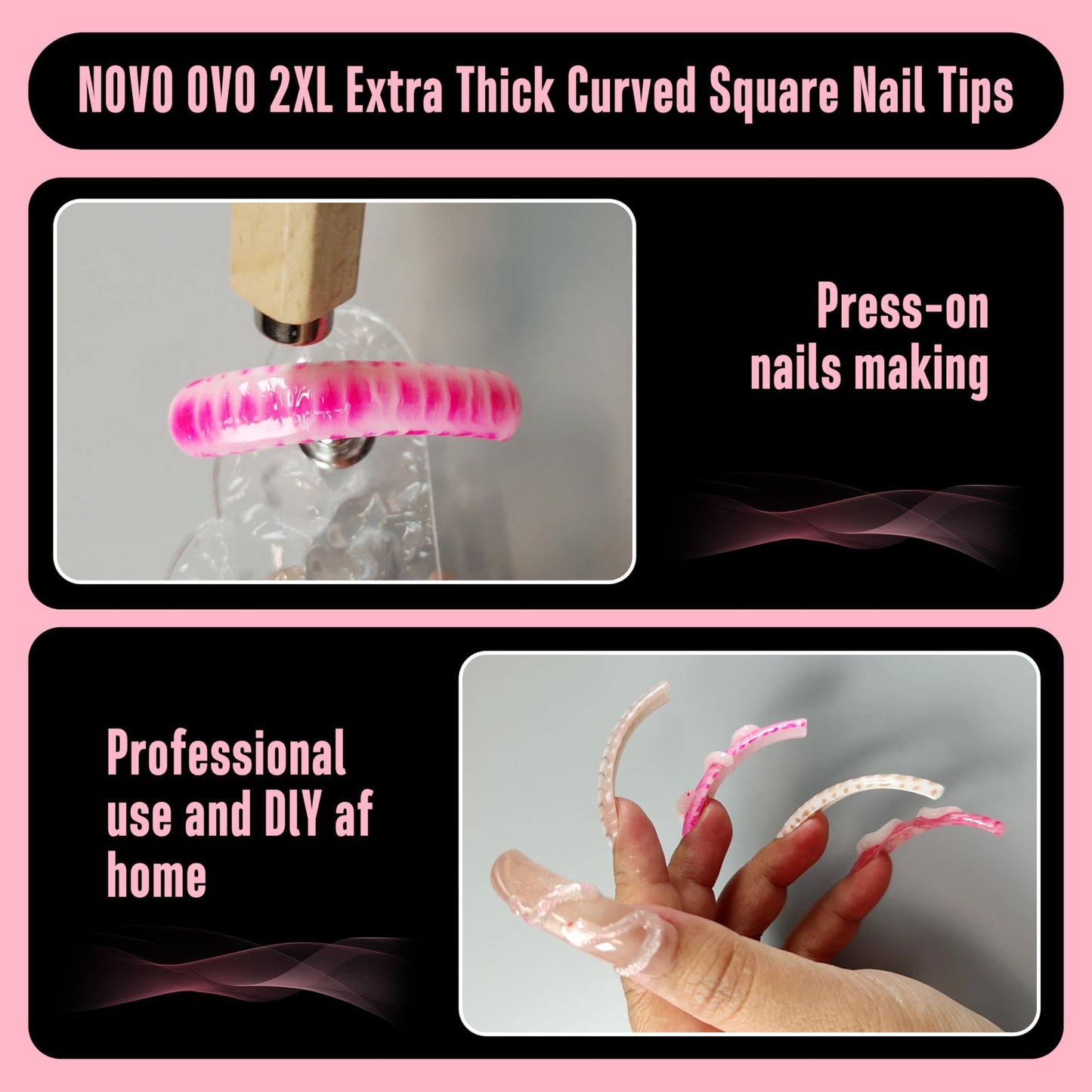 NOVO OVO Halloween XXL Curved Nail Tips Press on Full Cover, Tapered Square Gel x Extra Thick Long XL Acrylic Fake Nails Extension kit, Clear Pre-etched Soft French False Nail 12 Sizes 300pcs