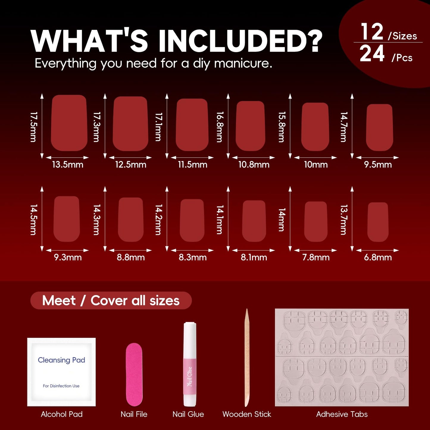 HOSAILY Black Red Cat Eye Press on Nails Short Square Cherry Christmas Fake Nails with Shimmer Design, 24pcs Glossy Soft Gel Glue on Nail Coffin, Salon Quality Stick on Nail Winter Press Ons for Women