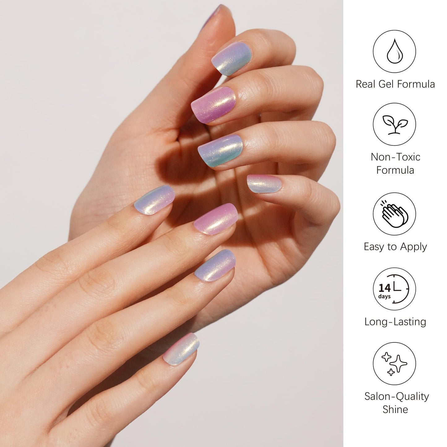 DANNI & TONI Semi Cured Gel Nail Strips Holographic Multicolor Chrome Mirror Gel Nail Stickers 28 Stickers Gift for Woman | Magic Hues