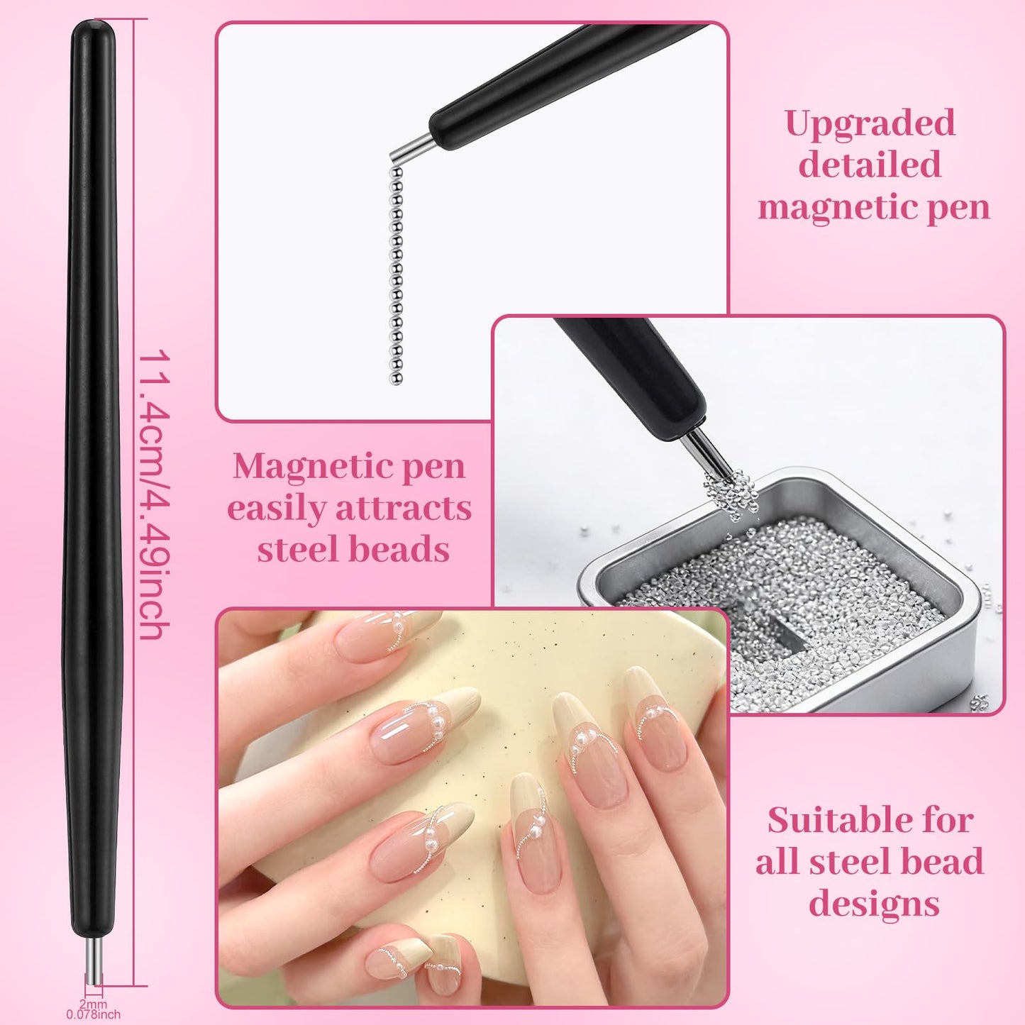 4 Pcs Cat Eye Magnet, Multi-Function Nail Magnet Pen Heart Magnet for Cat Eye Gel Polish, Cat Eye Nail Magnet Tool for Nail Art Design Home Salon Studio DIY