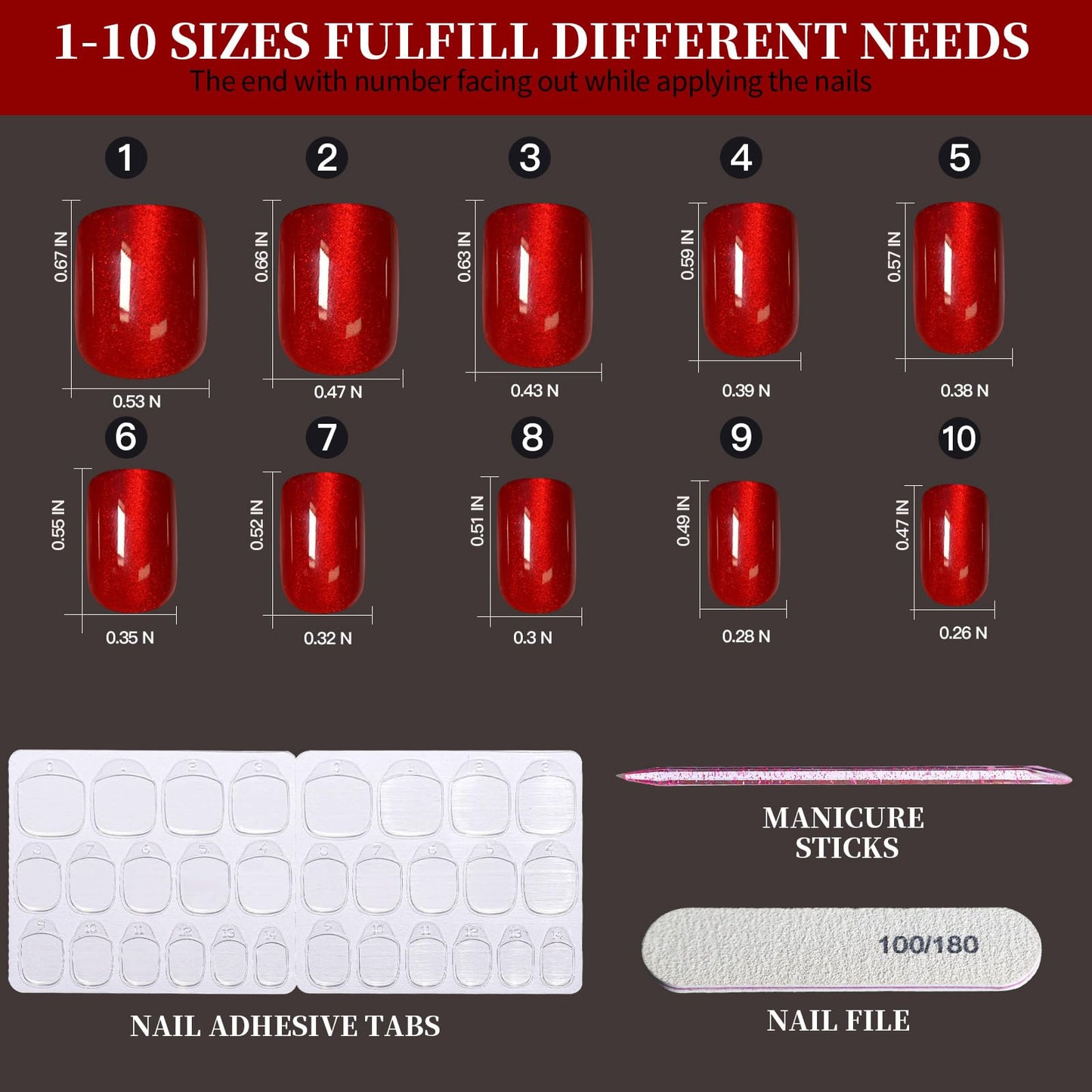 FANDAMEI Red Press on Nails, 6 Colors Cat Eye Press On Nails Short Square, Glossy Red Cat Eye Nails for Women Salon Quality, Natural Fit Fake Nails Fine Diamond Shine, Glitter Nails Kit for Festival