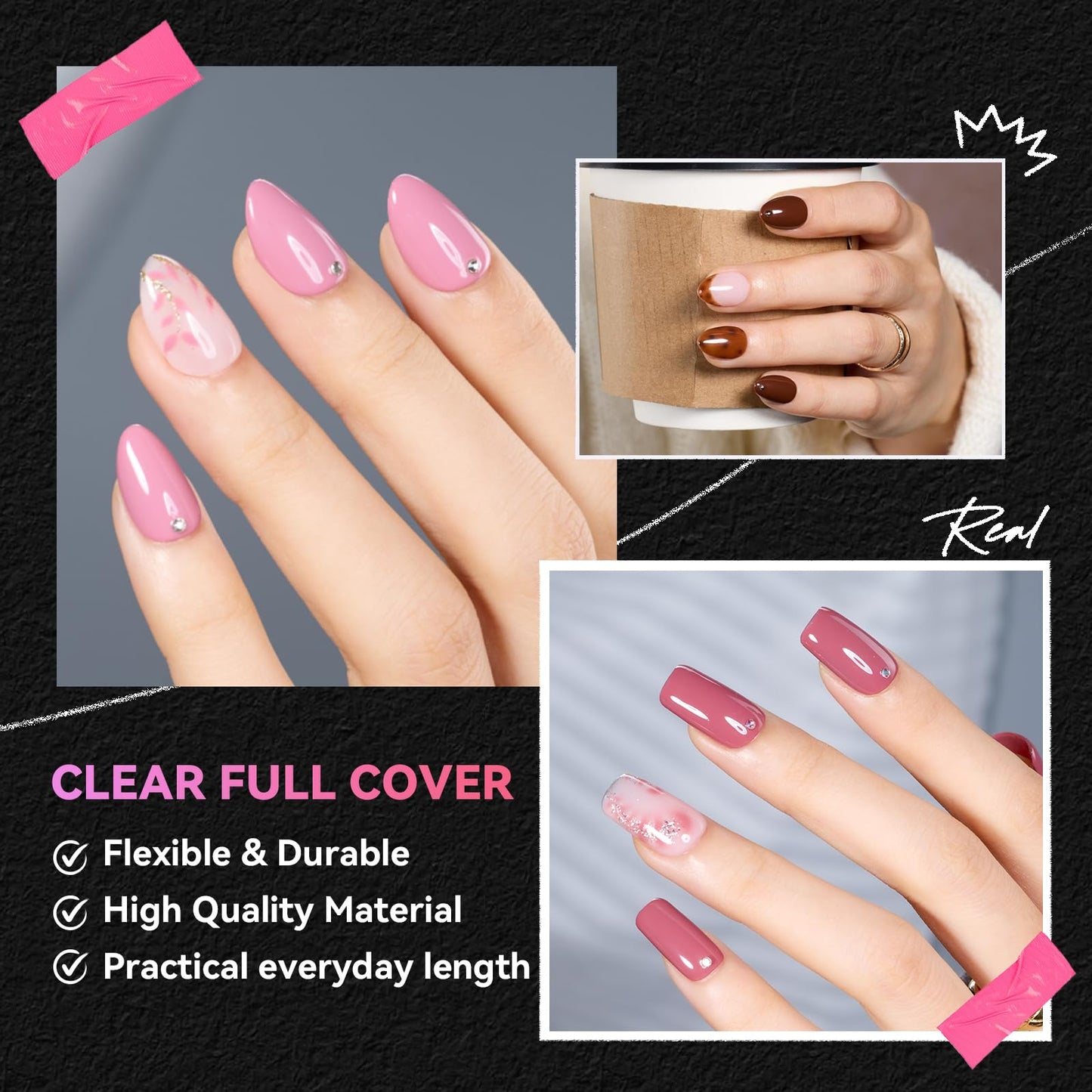 Makartt 420Pcs Short Oval & Square Nail Tips: 2 Shapes Clear Full Cover Fake Nails with 15 Sizes, Pre-Etched Inside Soft Gel Nail Tips for DIY Press On Nails, Short Nail Extensions DIY at Home
