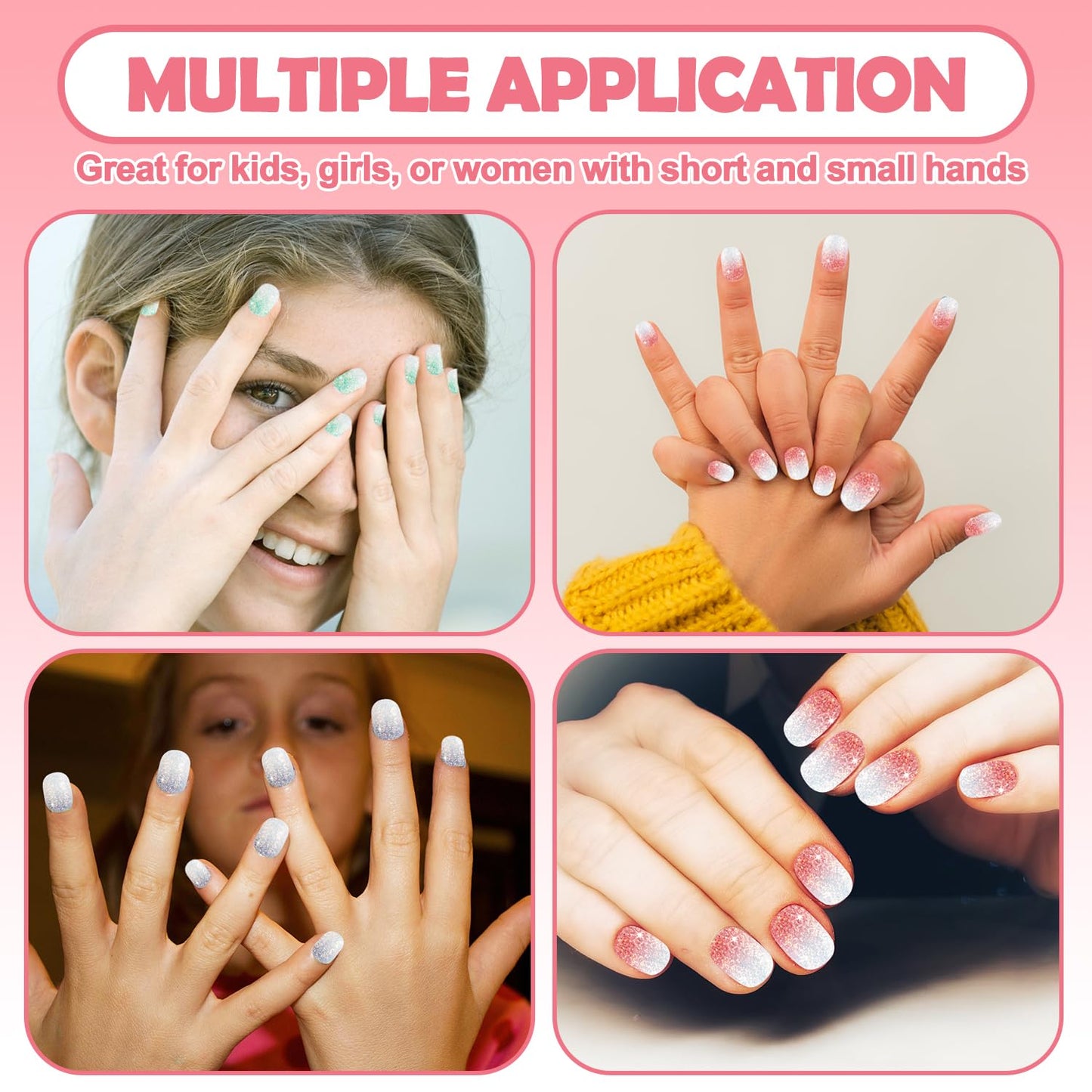 240 Pieces Fake Nails for Kids Girls Artificial Kids Press on Nails Full Cover Short Acrylic Stick On Nails False Nail Tips Kit for Children Little Girls Nail Art Decoration (Sparkle)