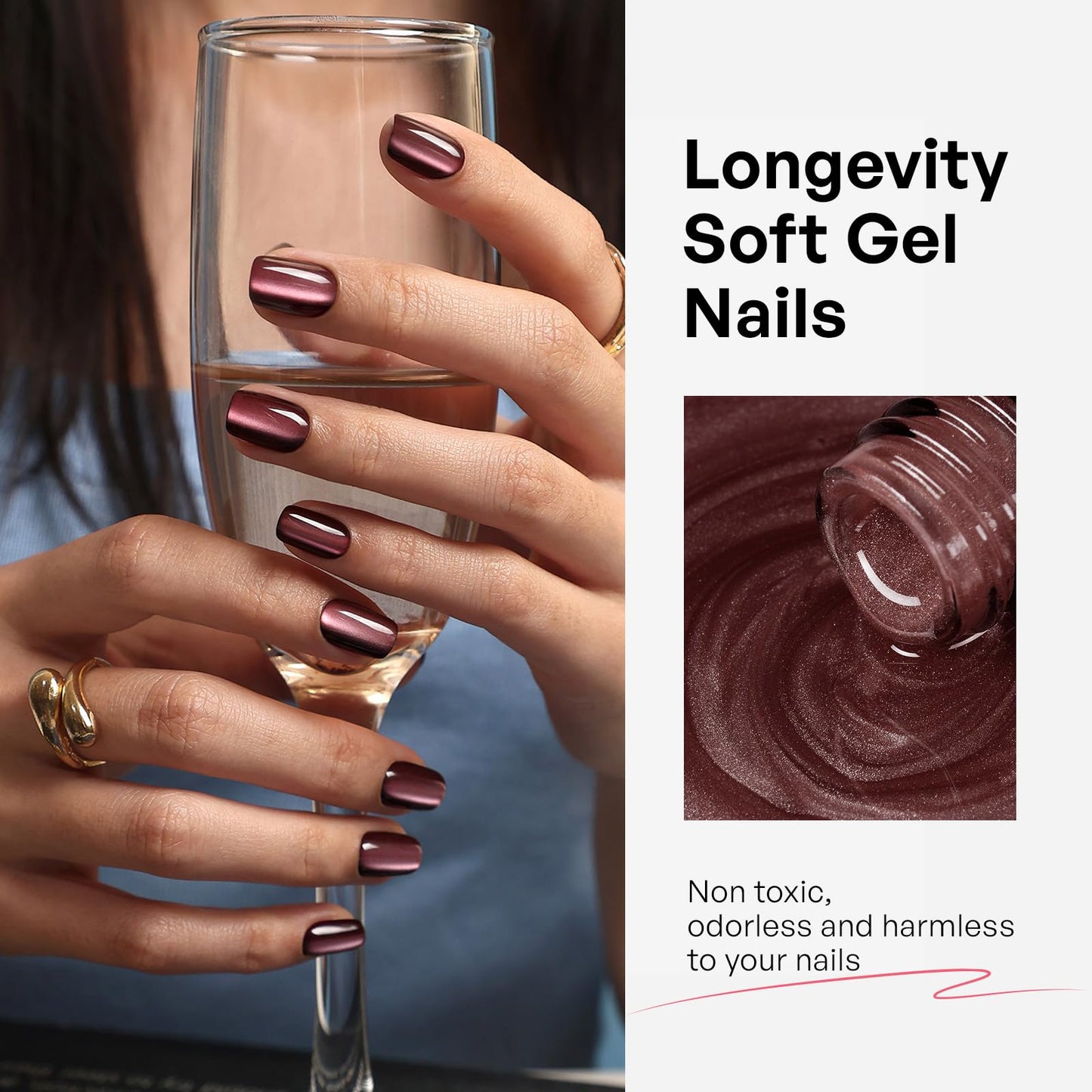 Chocolate Brown Press On Nails Cat Eye - GJZEZ Soft Gel Short Square Glass Cateye Magnetic Fake Nails Press Ons Salon Quality Thick Opaque Faux Nails Gifts for Women in 16 Sizes & 32 Pcs, Cocoa Brown