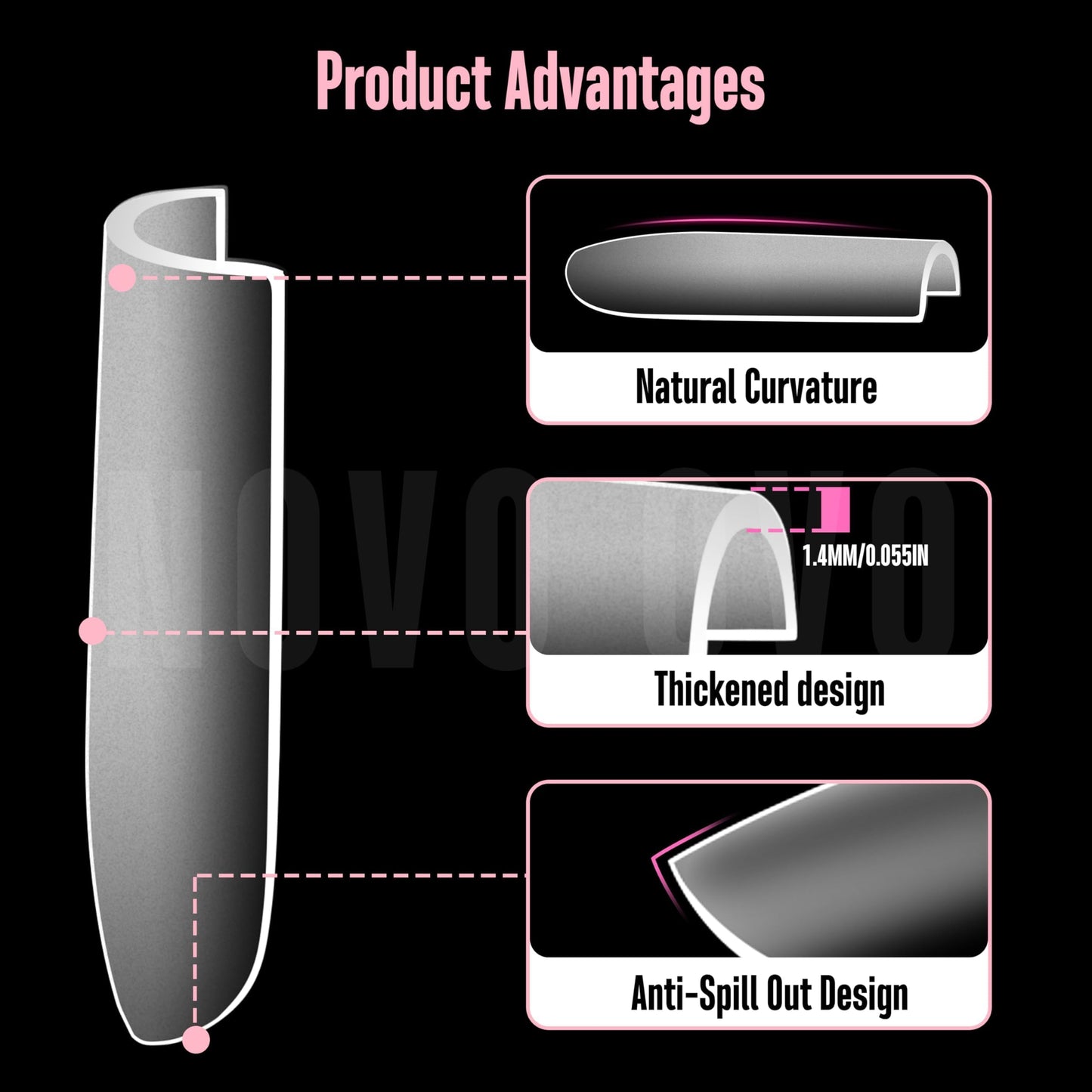 NOVO OVO Sharp Square Medium Nail Tips Press on, Natural (Not Sculpted) No C Curve Soft Gel Double Matte Clear Fake Nail Extension,Full Cover False Nails for Salon DIY Manicure x 15 Sizes 180 pcs