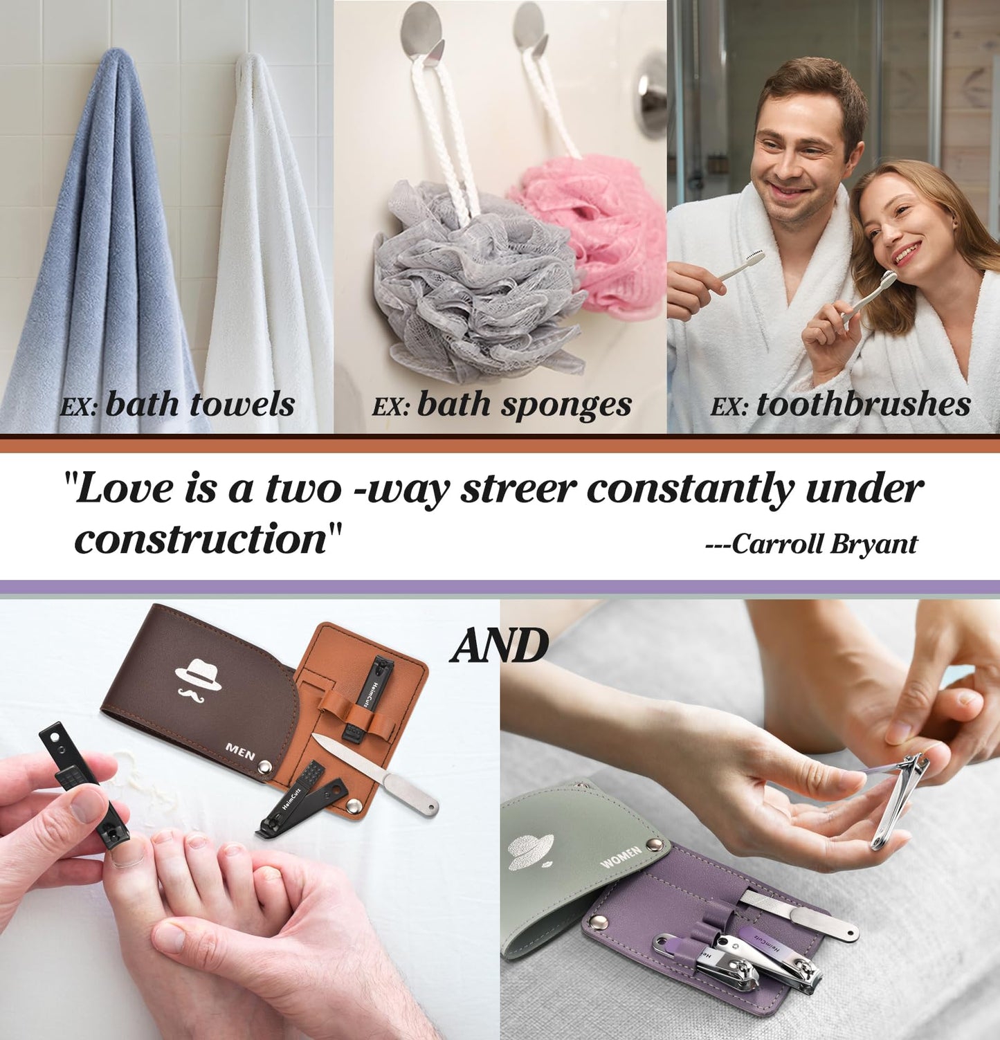 Nail Fingernail Toenail Clippers Set - Separate Personal Nail Cutter Set for Men and Women, Travel Finger Nail Clippers Adult Toe Nail Clipper Kit, Wedding Gifts Idea Engagement Gifts for Couples