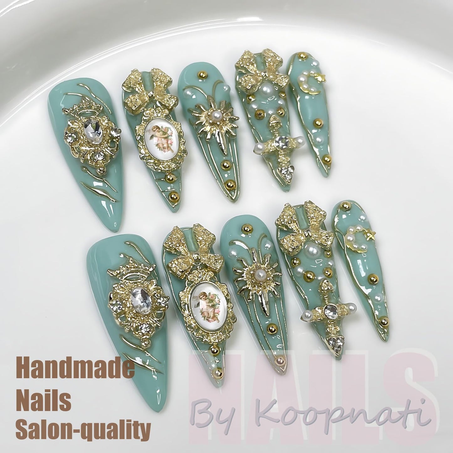 Handmade Press On Nails Almond Pink Homemade Press On Nails French Tip With 3D Design Flower Fake Nail Art For Women S