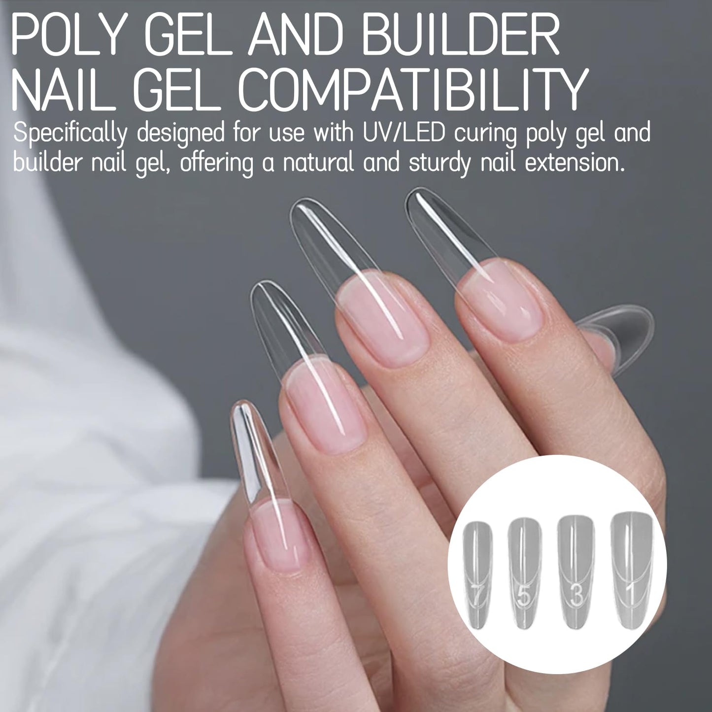 240 Pieces Sandwich Dual Nail Forms - Long Coffin/Almond Round, Quick Nails Extensions with Guide Lines,for Poly Gel and Builder Nail Gel, Reusable for Salon, DIY Nail Art (Transparent Long Coffin)