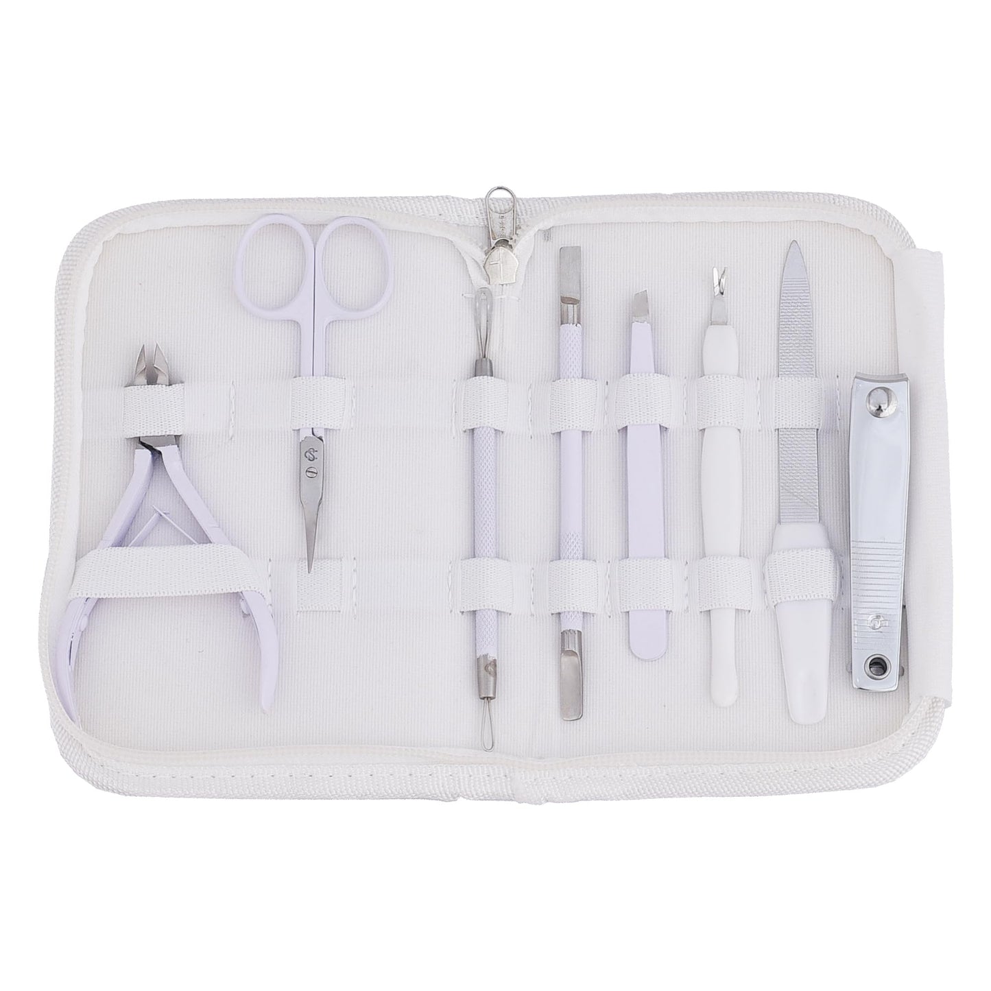 Professional Manicure Pedicure Set Nail Clippers Kit with Cuticle Trimmer Nail File Scissors & Grooming Tools in Portable Leather Travel Case for Men & Women White