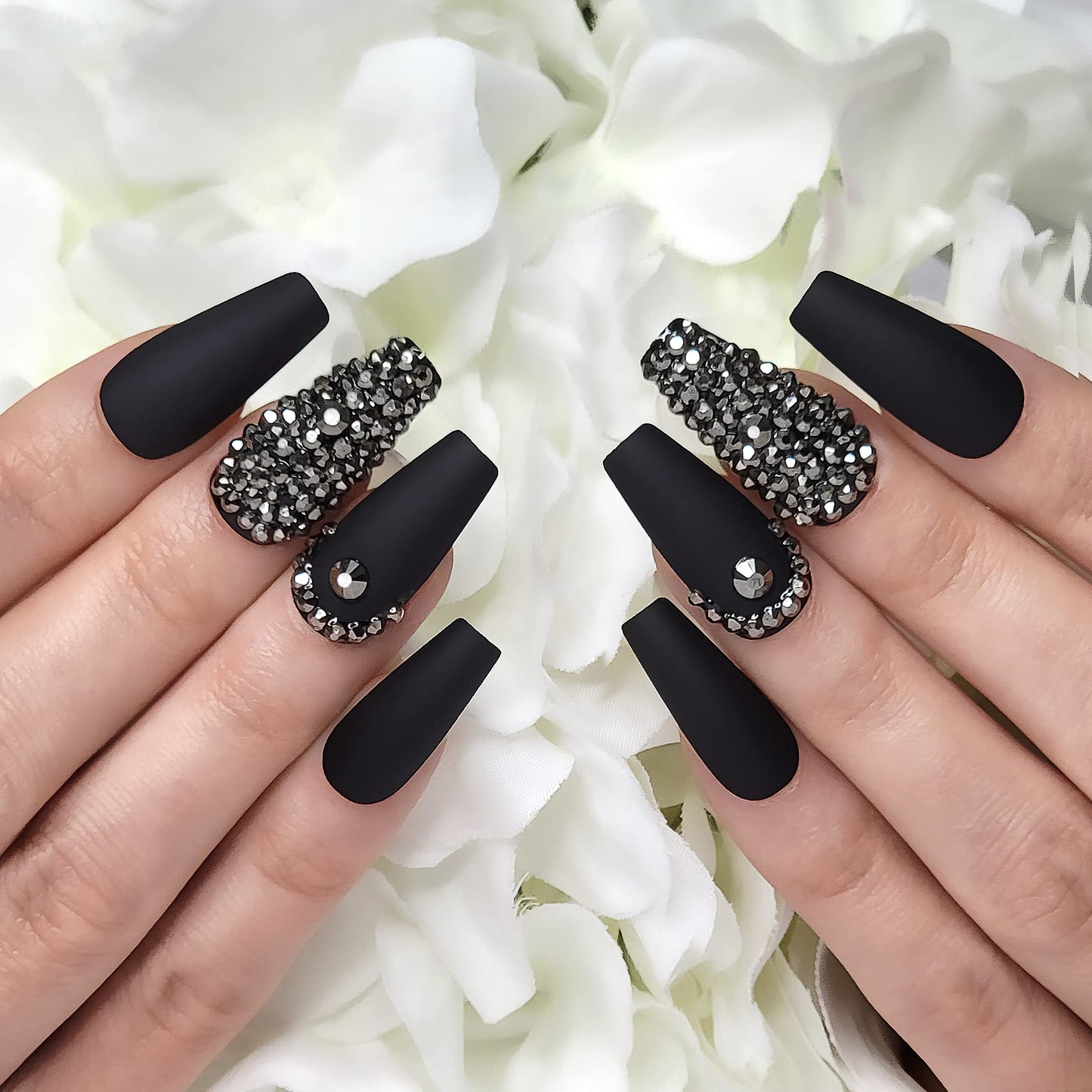 Hypnaughty Press On Nails - Rhinestone Noir & Maroon Xtreme, Trendy & Salon Quality Reusable Nails With Kit