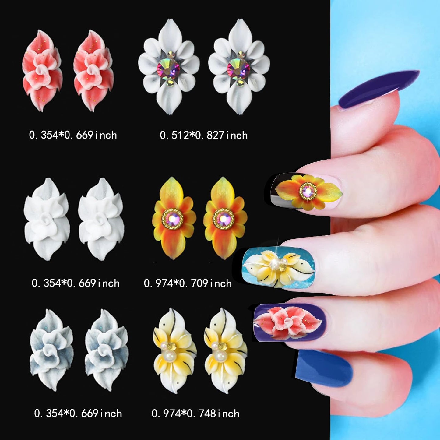 DANNEASY 12pcs Acrylic Flower for Nails 3d Simulation Nail Flowers 3d Floral Nail Charms with AB Rhinestones Flower Charms for Nails Decor Resin Nail Art Decoration