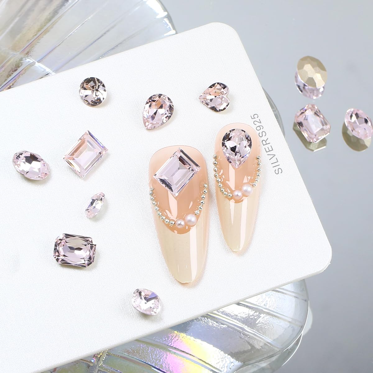 DONGZHOU 72pcs Mix Shape Nail Art Rhinestone,7 Styles Glass Nail Rhinestones Pointback Nail Gems Shiny 3D Nail Charms for Nail DIY Decorations Crafts,Pink
