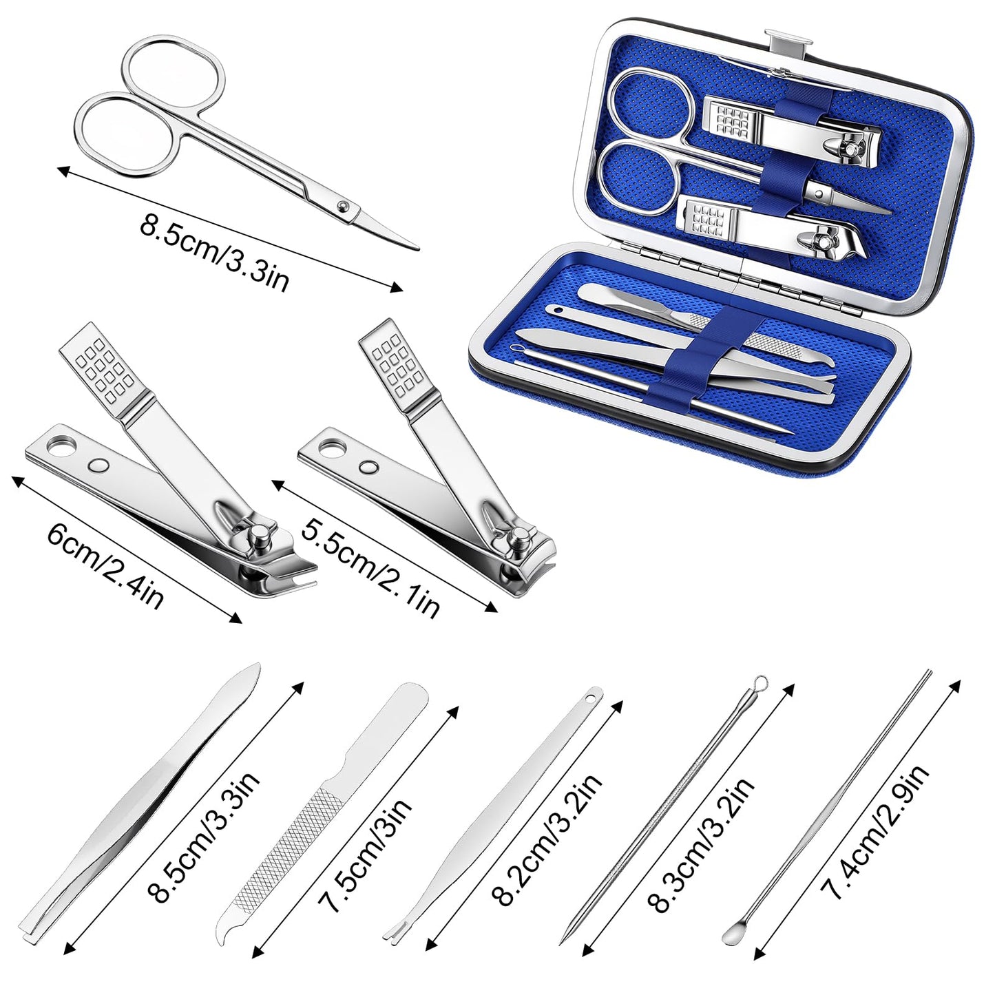 12 Pcs Stainless Steel Manicure Set, Professional Nail Clippers and Pedicure Kit with Travel Case, 8 In 1 Grooming Tools for Women and Men, Bulk Personal Care Gift, Colorful