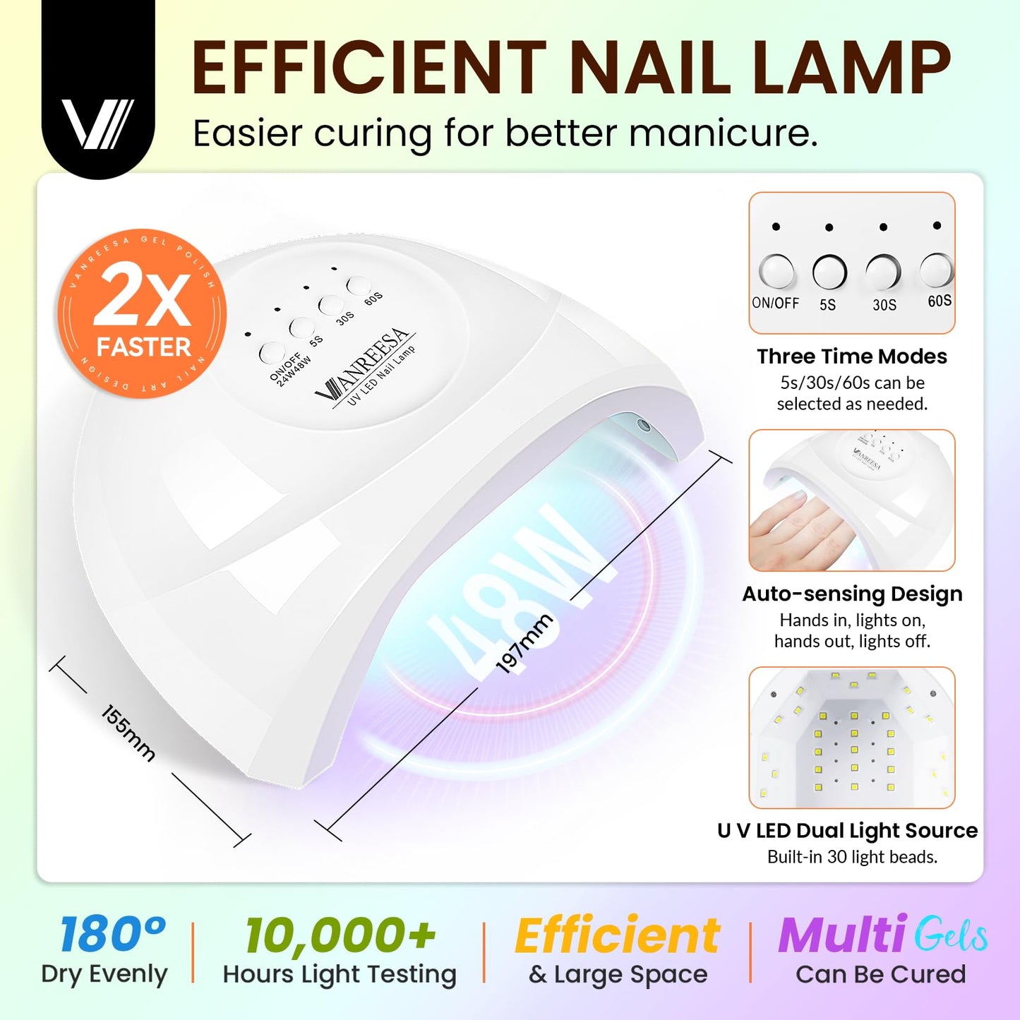 VANREESA Gel Nail Polish Kit with U V Light 74 Pcs Gel Polish Nail Set 56 All Seasons Colors Nail Polish Set + Base and 4 Effects Top Coat with Manicure Tools Complete Nail Kit Gifts for Women