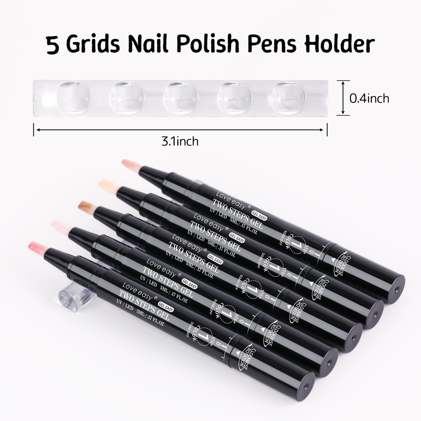 Love easy 2 Step Nail Polish Pens Set, 6 Pcs Nude Natural Color Builder Base 1 Piece Top Coat Fingernail Toenail Gel Series for Women, Hema Free High Gloss Long Last Portable Ideal Gift (U V Needed)