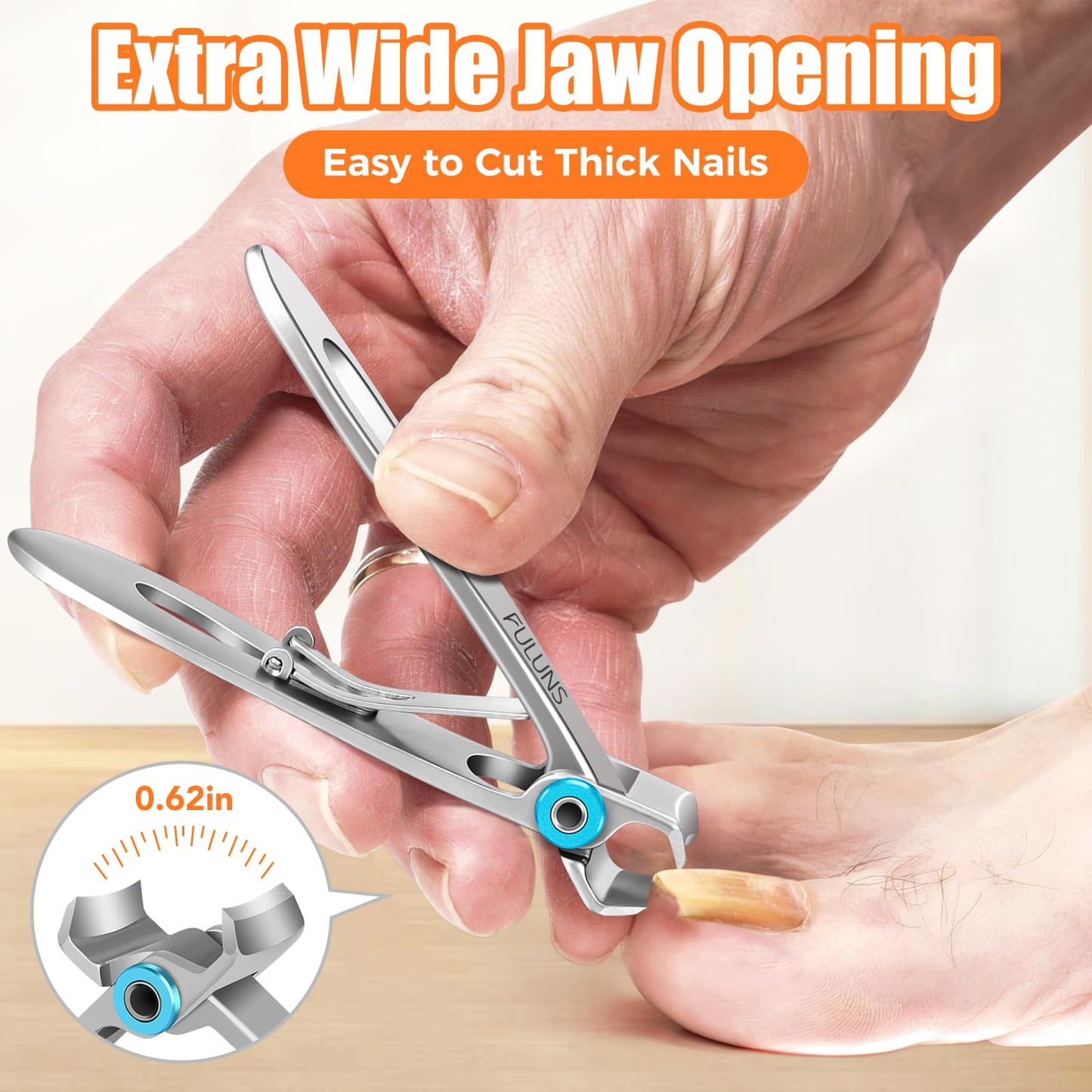 Toenail Clippers for Seniors Thick Toenails, Ingrown Toe Nail Clippers for Men Thick Nails with Wide Opening, Heavy Duty Large Sharp Nail Clippers Set with Long Handle Gifts for Men Women, Silver