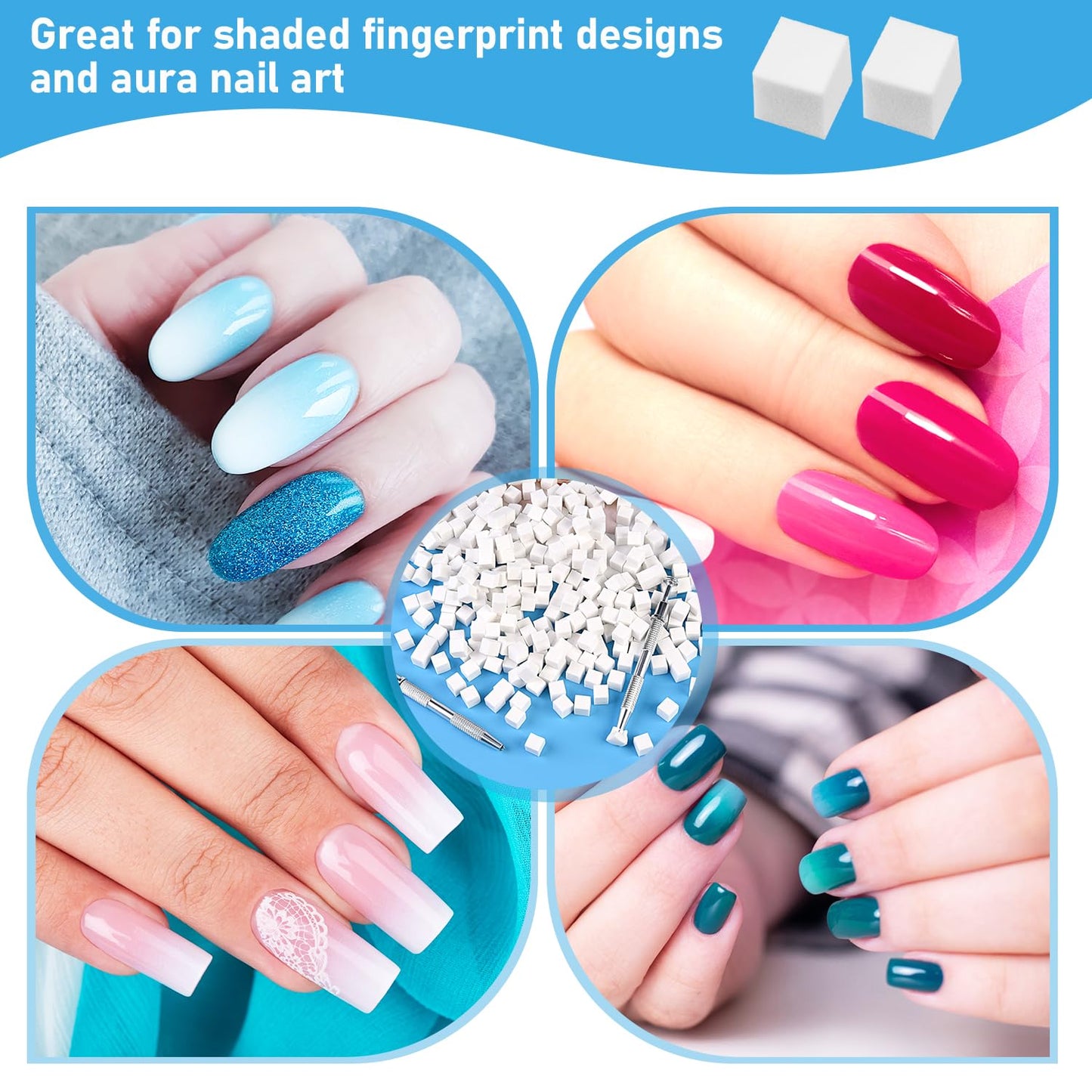 300PCS Soft Sponges for Ombre Nail Art With 2PCS Grabbing Pen - Gradient and Manicure Accessories, Professional Supplies for Brush and Nail Art