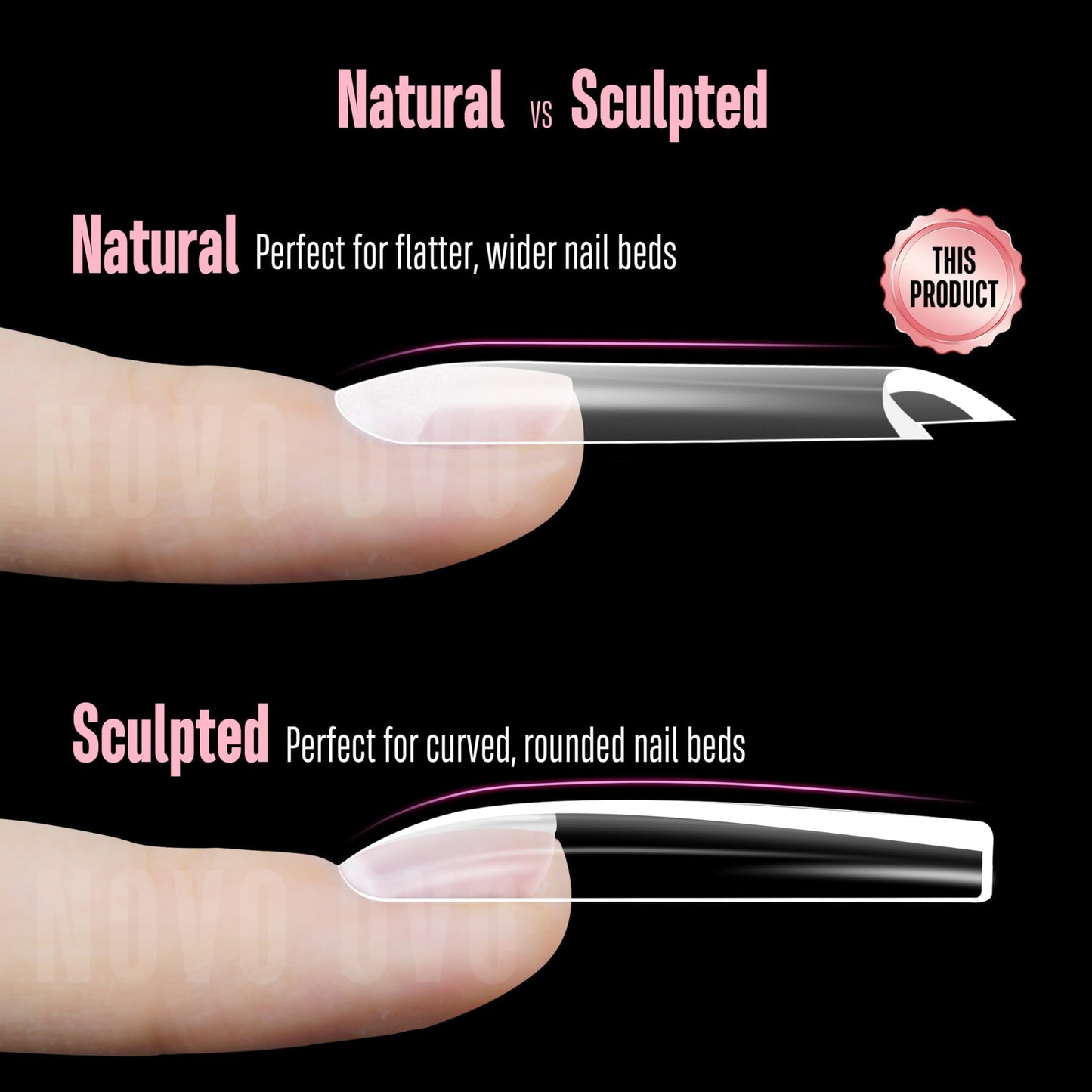 NOVO OVO Halloween XXL Square Nail Tips with Sharp Point & Moon Curve, Extra Thick False Nails Press on, matte Full Cover Soft Gel Extension French Tips Fake Nail Acrylic kit for DIY X 15 Size 180pcs