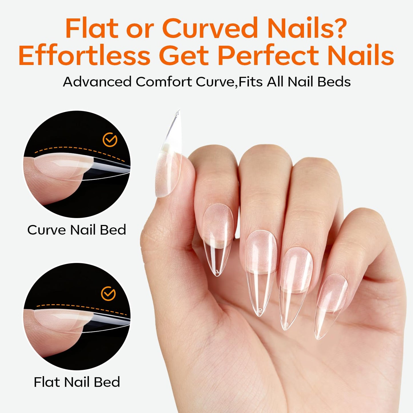 modelones Medium Stiletto Nail Tips, 360pcs Pre-etched Clear Fake Nails Stiletto Press On Full Cover Half Matte 15 Sizes Acrylic Gel Tips for Extension Salon