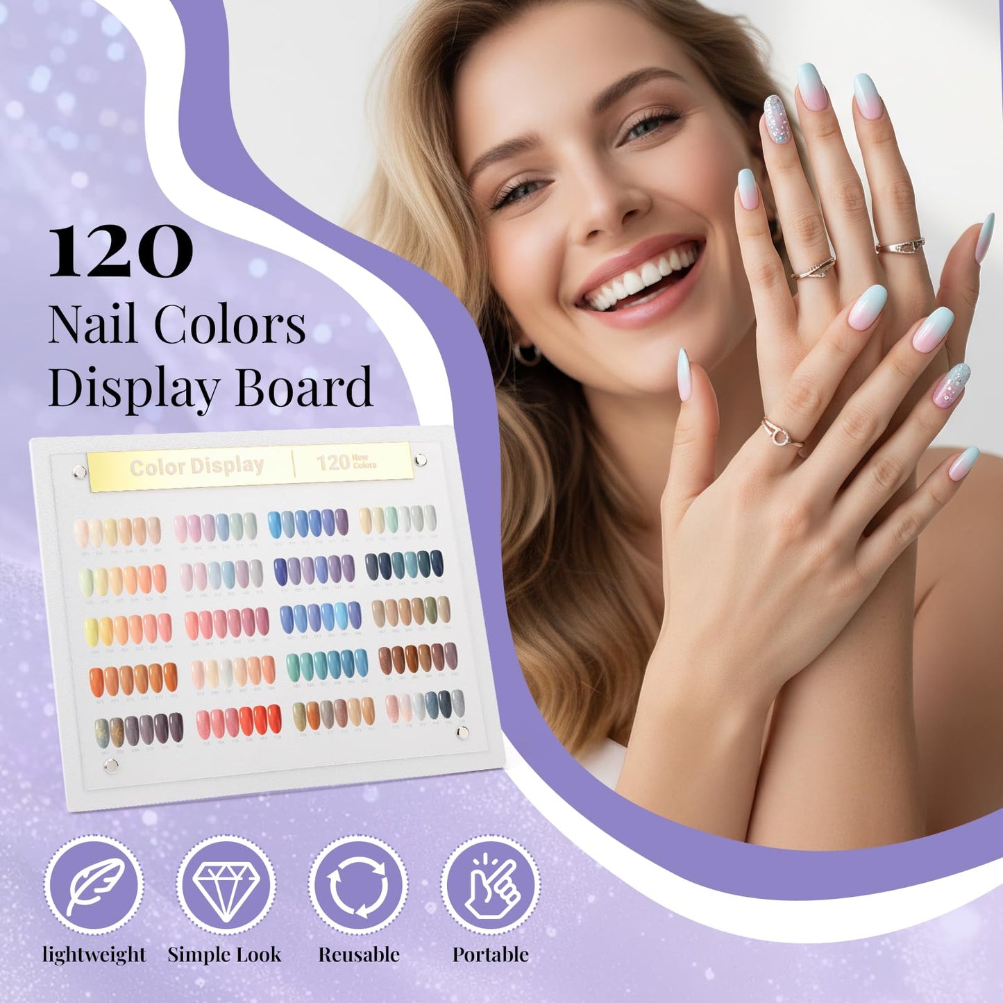 Segbeauty 168 Colors Acrylic Nail Art Display Board with Tweezer, Nail Display Polish Stand with False Fingernail Tips Double Sided Tape and Number Sticker, Showing Holder for Sample Display Practice