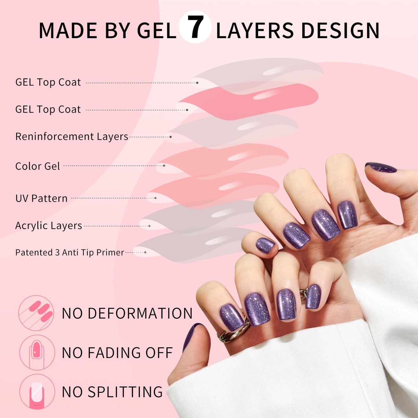 Dark Purple Cat Eyes Press On Nails,12 Sizes - 24 Pcs Soft Gel Purple Short Squoval Fake Nails Kit with Nail Glue, Natural Reusable Stick On False Nails for Women and Girls SK1060