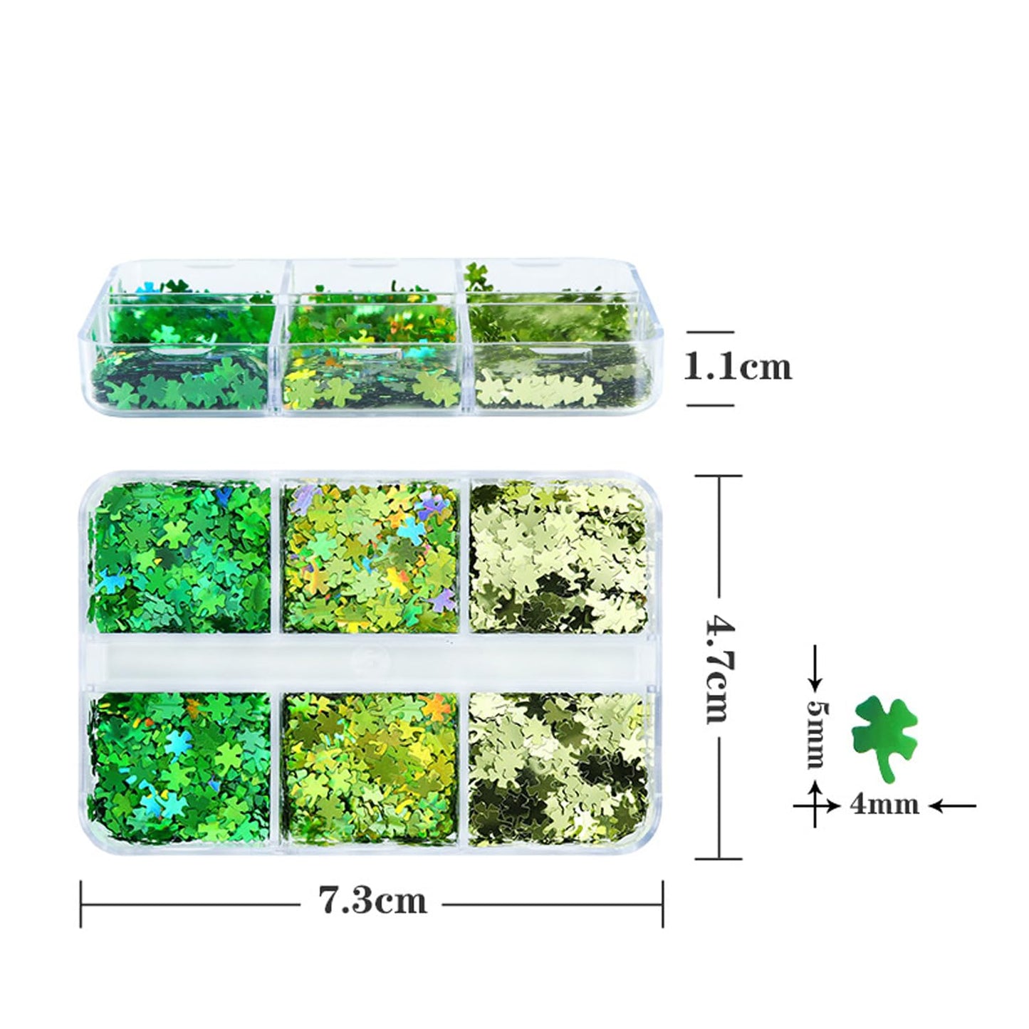 St. Patrick's Day Nail Art Glitters Kit - 3D Sparkling Four-Leaf Clover Design Green Shamrock Nail Glitter Flakes Irish Lucky Shaped Nail Sequins for Women Spring Manicure Decor DIY Accessories Crafts