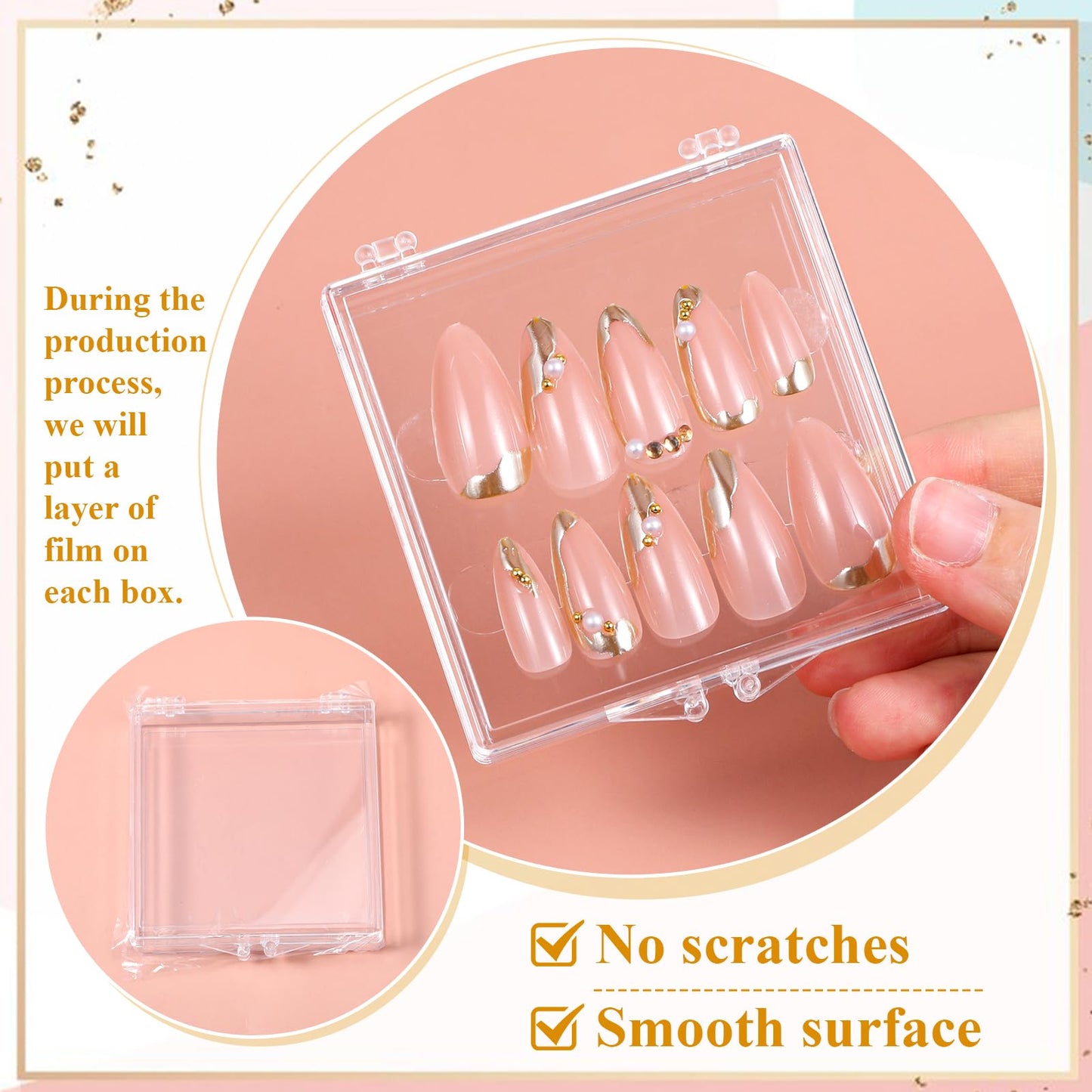 SHENLIU 50 Pack Press on Nails Packaging Box, Clear Acrylic Press on Nail Storage Box with 120 Adhesive Double Sided Tape, Fake Nails Storage Case Nail Display for NailArt Salon Business Supplies
