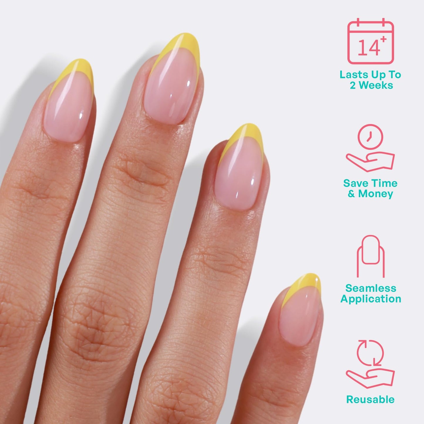 Yellow French Tip Press on Nails Short Almond - GJZEZ Soft Gel Cute Spring Golden Lemon Yellow Glue on Nails Press Ons | 16 Sizes - 32 pcs Long Lasting Salon Quality Reusable Fake Nail, Bright Beam