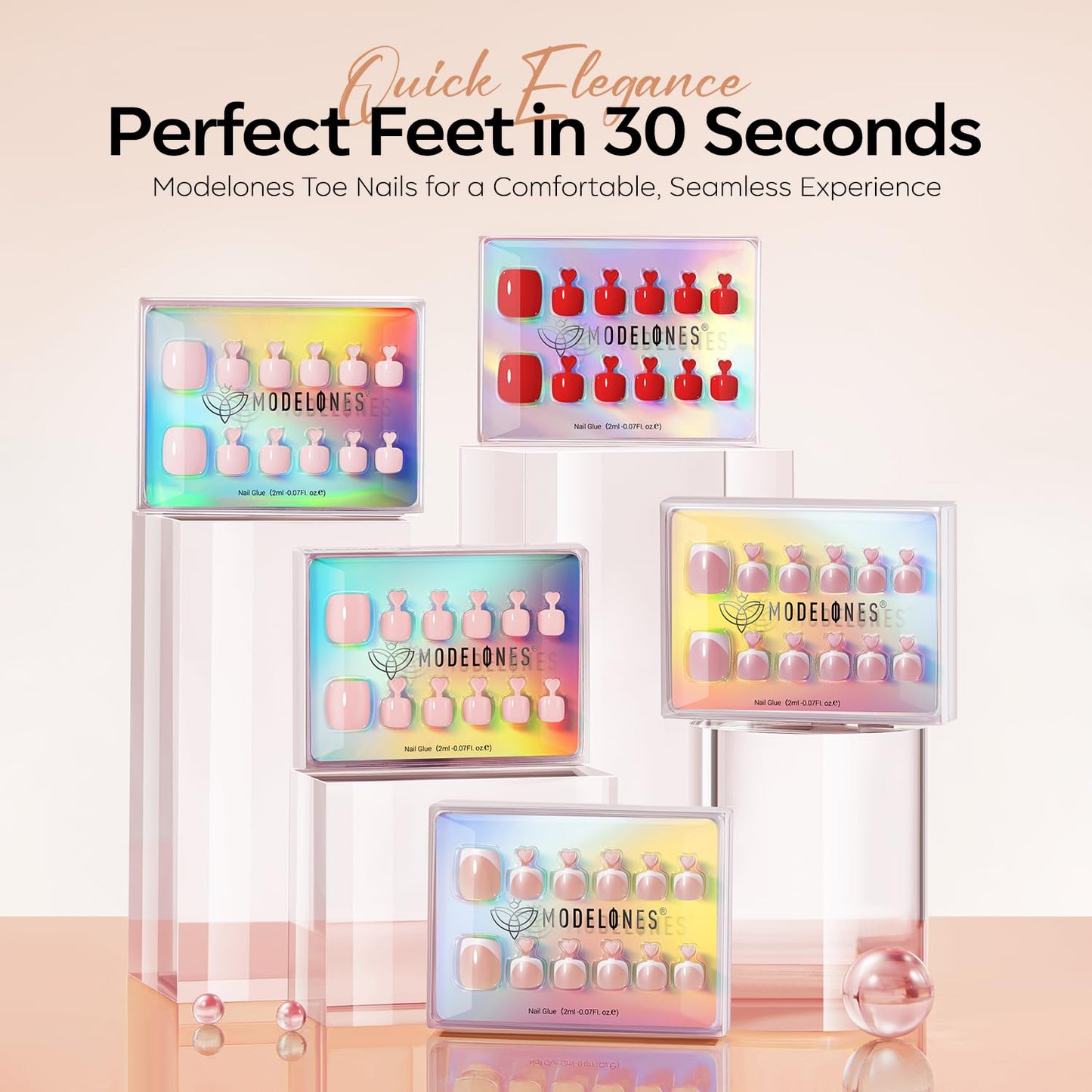 Modelones Press on Toenails Short, Sheer Nude Toe Press on Nails Square, Reusable Nail Kit with Nail Glue Adhesive Tabs Mini Nail File, Toe Nails 36Pcs 18Sizes, Spring Summer Women Girl Gift