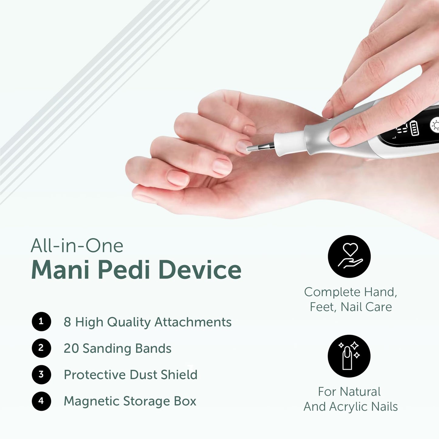 PediLux Pro Professional Manicure Pedicure Kit, Cordless Electric Nail File Drill Set, Thick Toenail Grinder, Toe Nail Dremel Tools, Filer, Buffer, Sander, Remove Cuticles, Callus for Men & Women