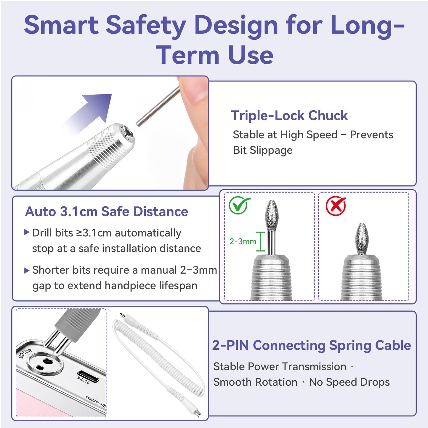 Makartt Cordless Nail Drill 30000RPM - Rechargeable Electric Nail File for Beginners & Pros Ready, Quiet 8H Efile Kit for Acrylic & Gel Removal, 48W Carbon Motor with LCD, Home & Beauty School, Pink