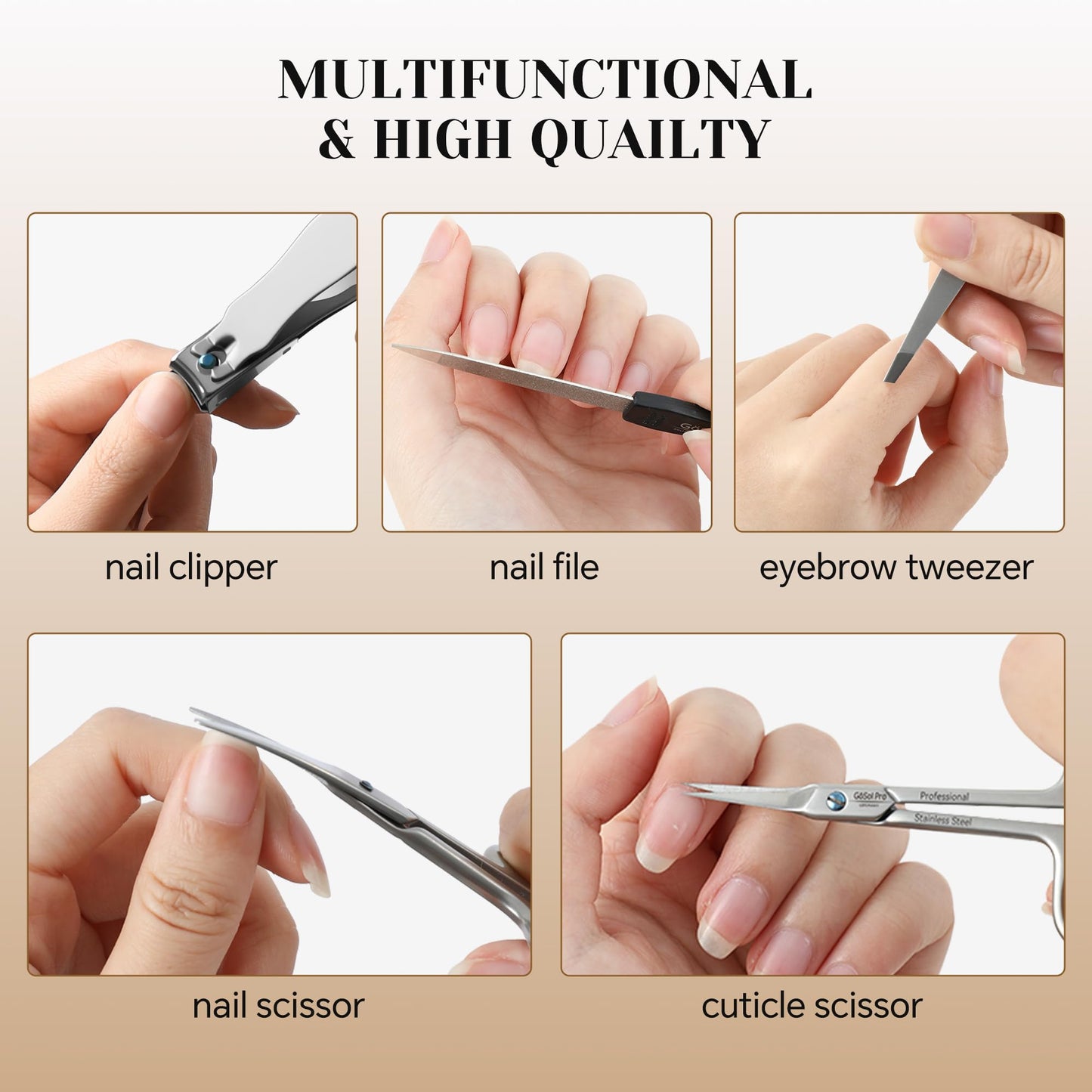 GÖSOL 5Stk. Manicure Sets Pedicure Kits Stainless Steel Nail Clipper Personal Care Tools with Full-Grain Leather Case