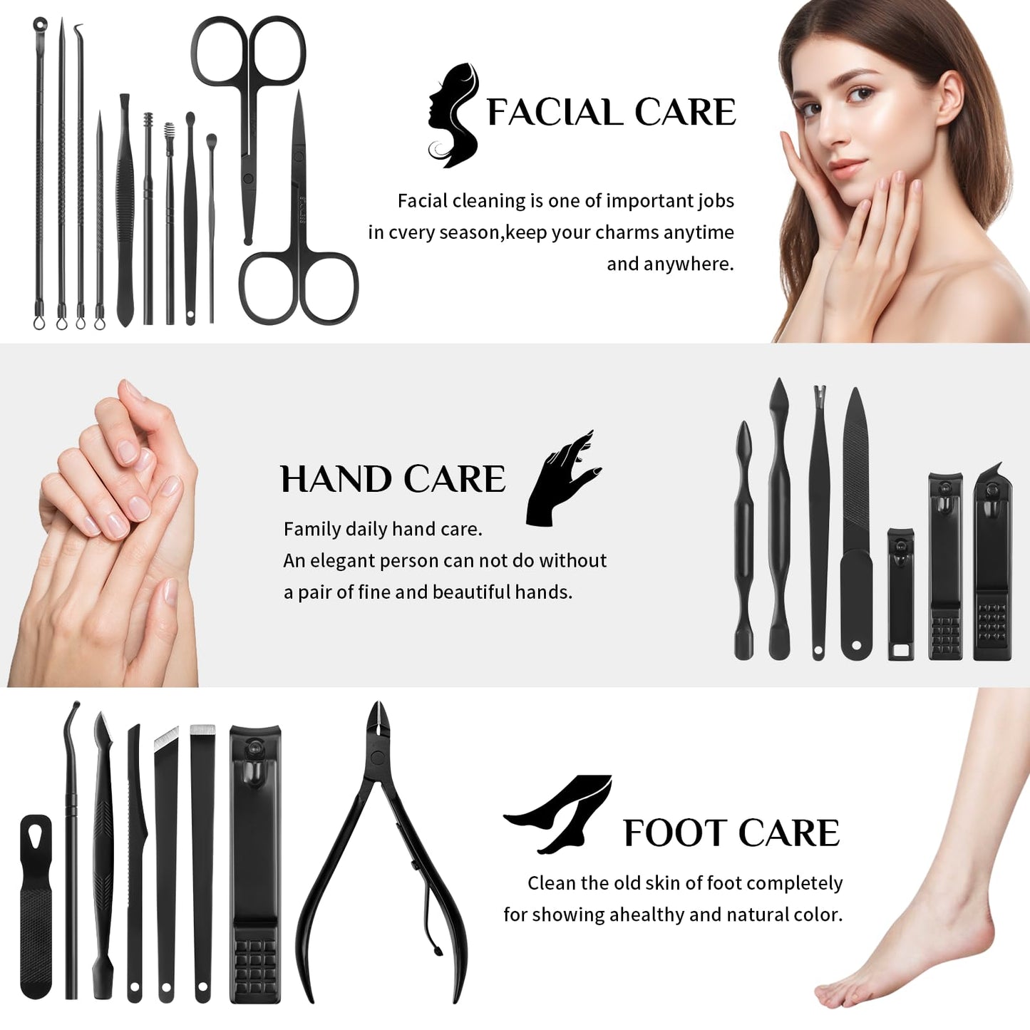 MINKINH Manicure Set Professional Nail Clipper Kit-26 Pieces Stainless Steel Manicure Kit,Nail Care Tools with Luxurious Travel Case Nail Grooming Kit Present for Men Husband Boyfriend Parent (Black)