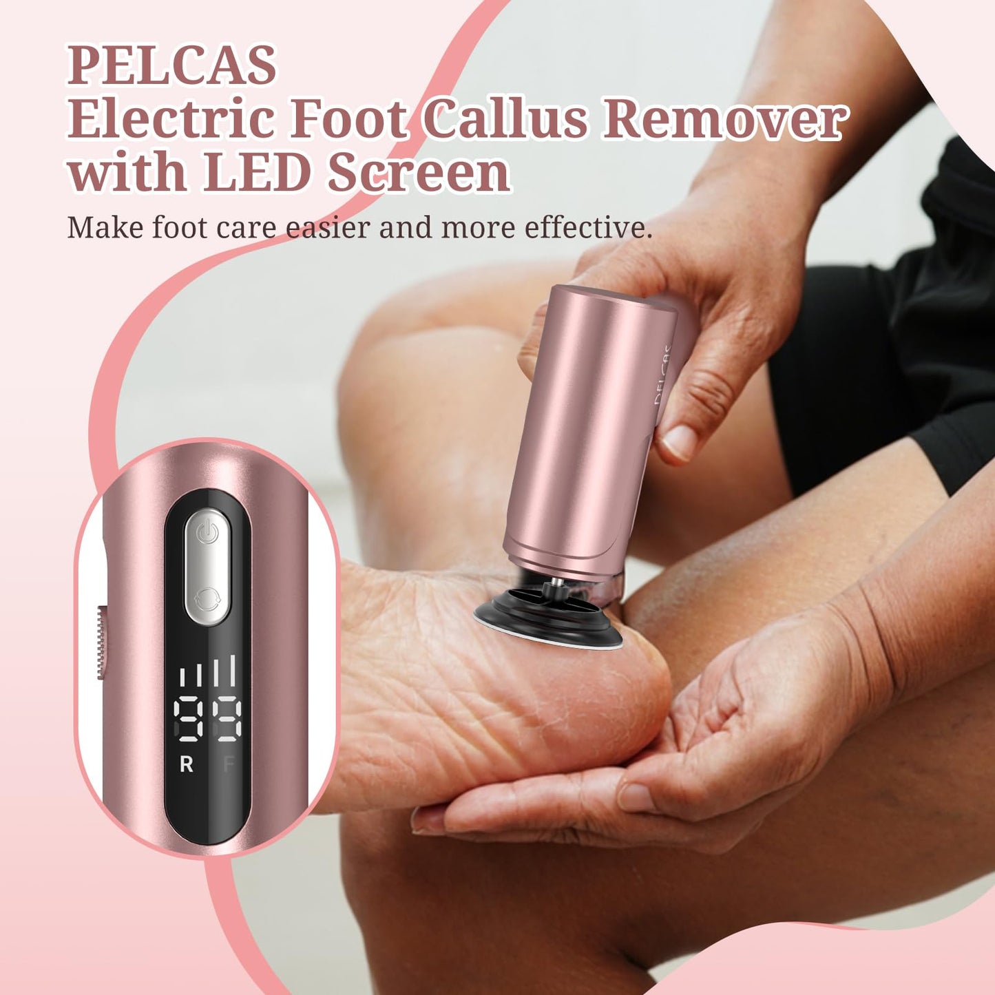 PELCAS Electric Foot Callus Remover with LED Screen, 2 in 1 Manicure & Pedicure Kit, 100 PCS Sandpapers Electric Foot File for Women & Men, Cordless Feet Filer for Foot Callus, Thick Nails Pink