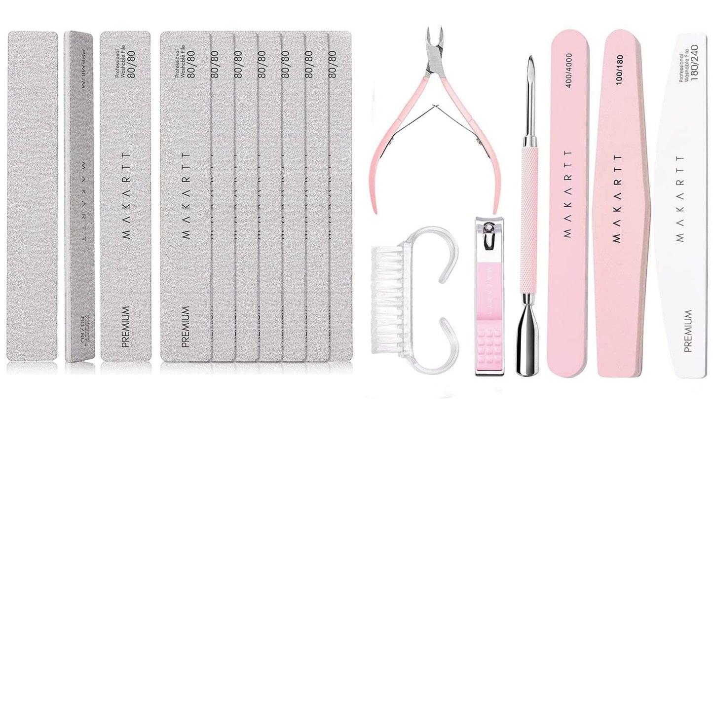 Makartt Nail File and Buffer, Pink Basic Nail Prep Kit with Cuticle Trimmer Bundle with Nail File 80 80 Grit Emery Boards for Nails 10pcs Nail Files for Acrylic Nails