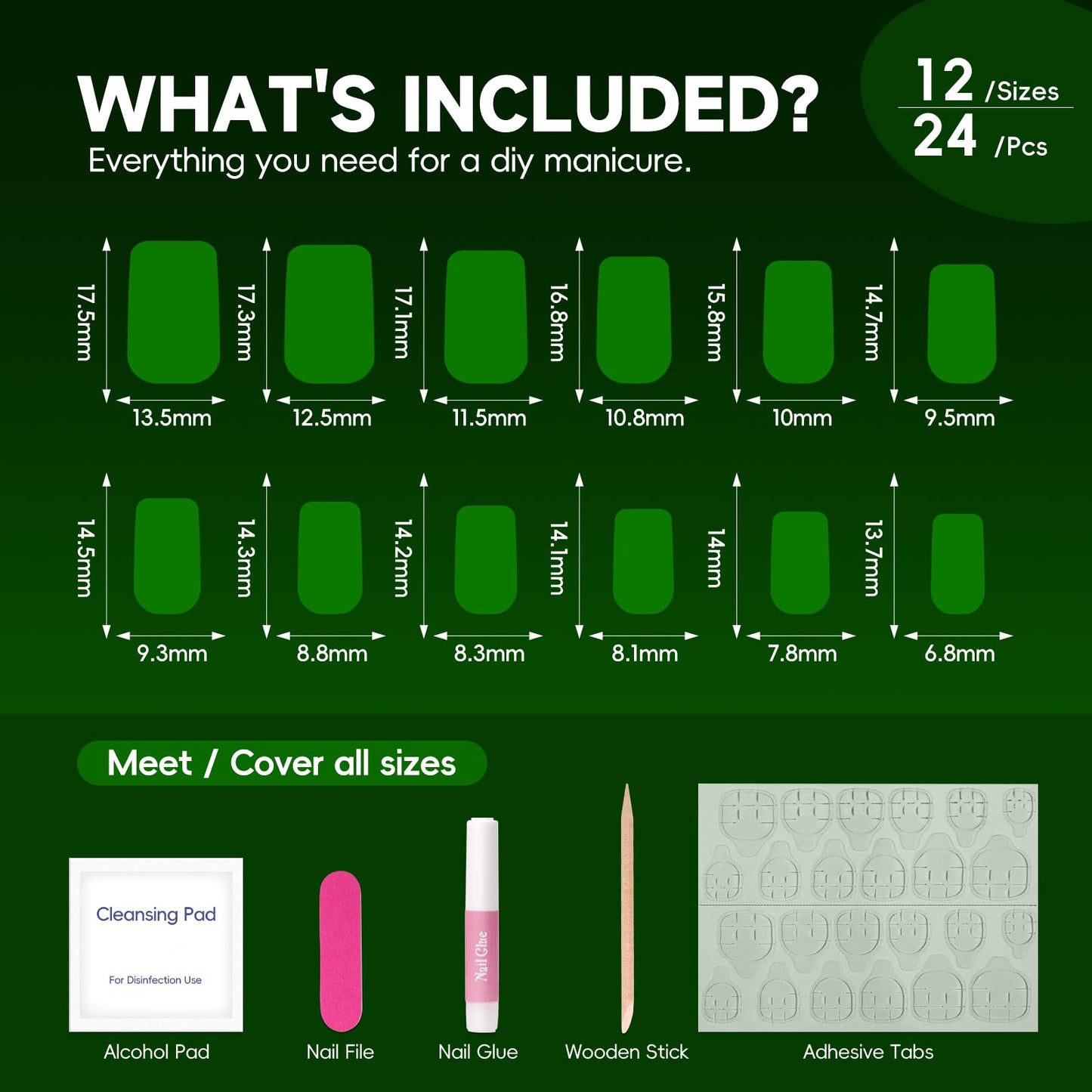 HOSAILY Green Cat Eye Press on Nails Short Square, Green Galaxy Fake Nails with Magnetic Shimmer Design, 24pcs Glossy Handmade Gel Glue on Nails Coffin, Salon Quality Stick on Nail Press ons for Women