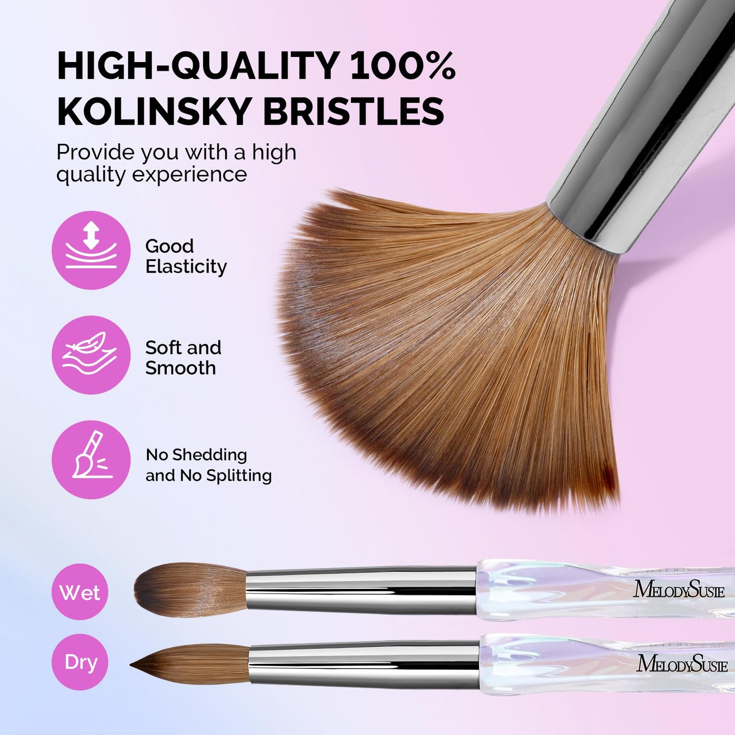 MelodySusie Kolinsky Acrylic Nail Brush, 100% Pure Kolinsky Hair, Professional Nail Brush for Acrylic Powder Nail Extension and 3D Nail Carving, for DIY Home Salon, Size 8