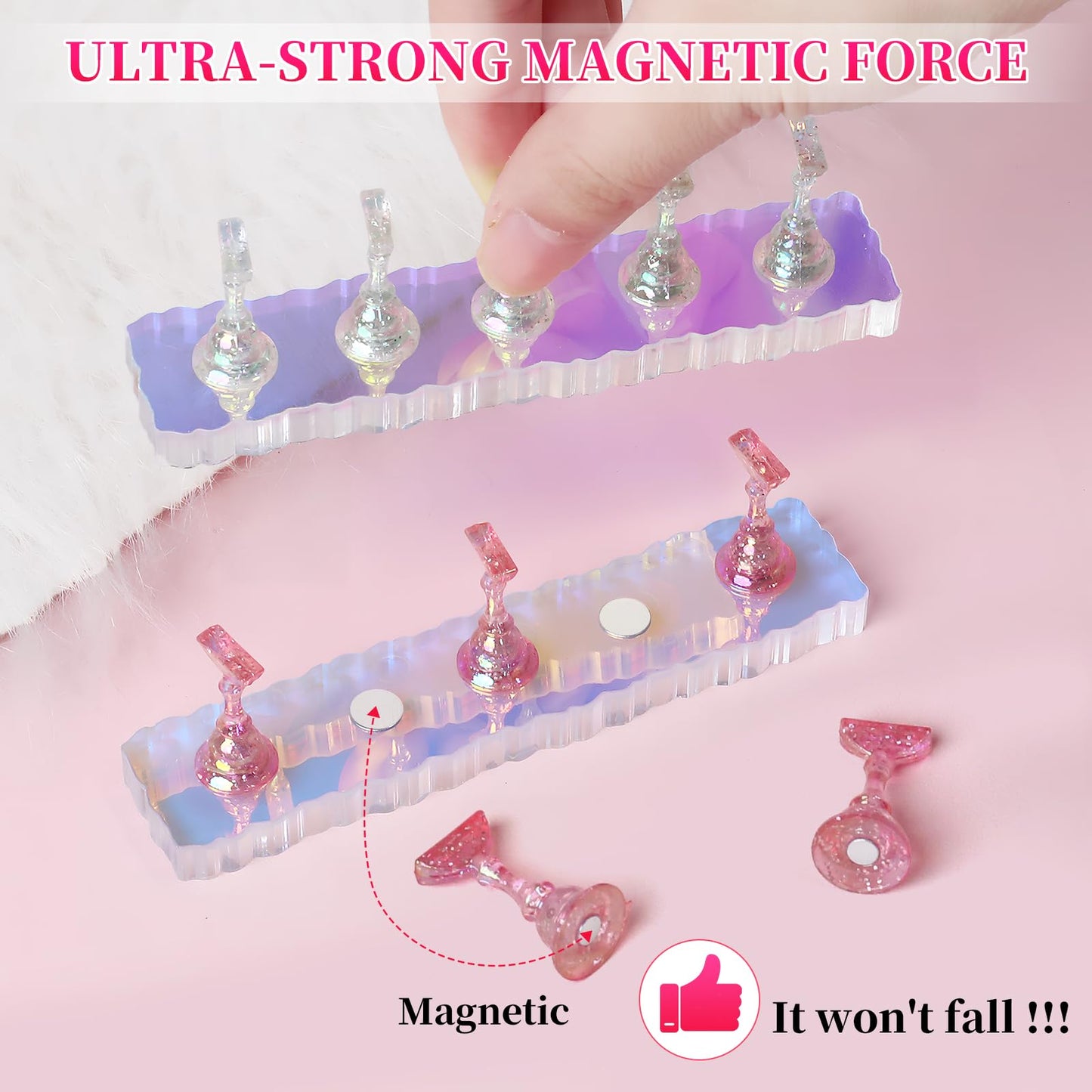 ANGNYA 2 Set Nail Stand, Aurora Nail Holder for Painting Nail Stand for Press on with Tabs Nail Display Stand Nail Hand Practice Magnetic Nail Art Tools for Homes and Salons