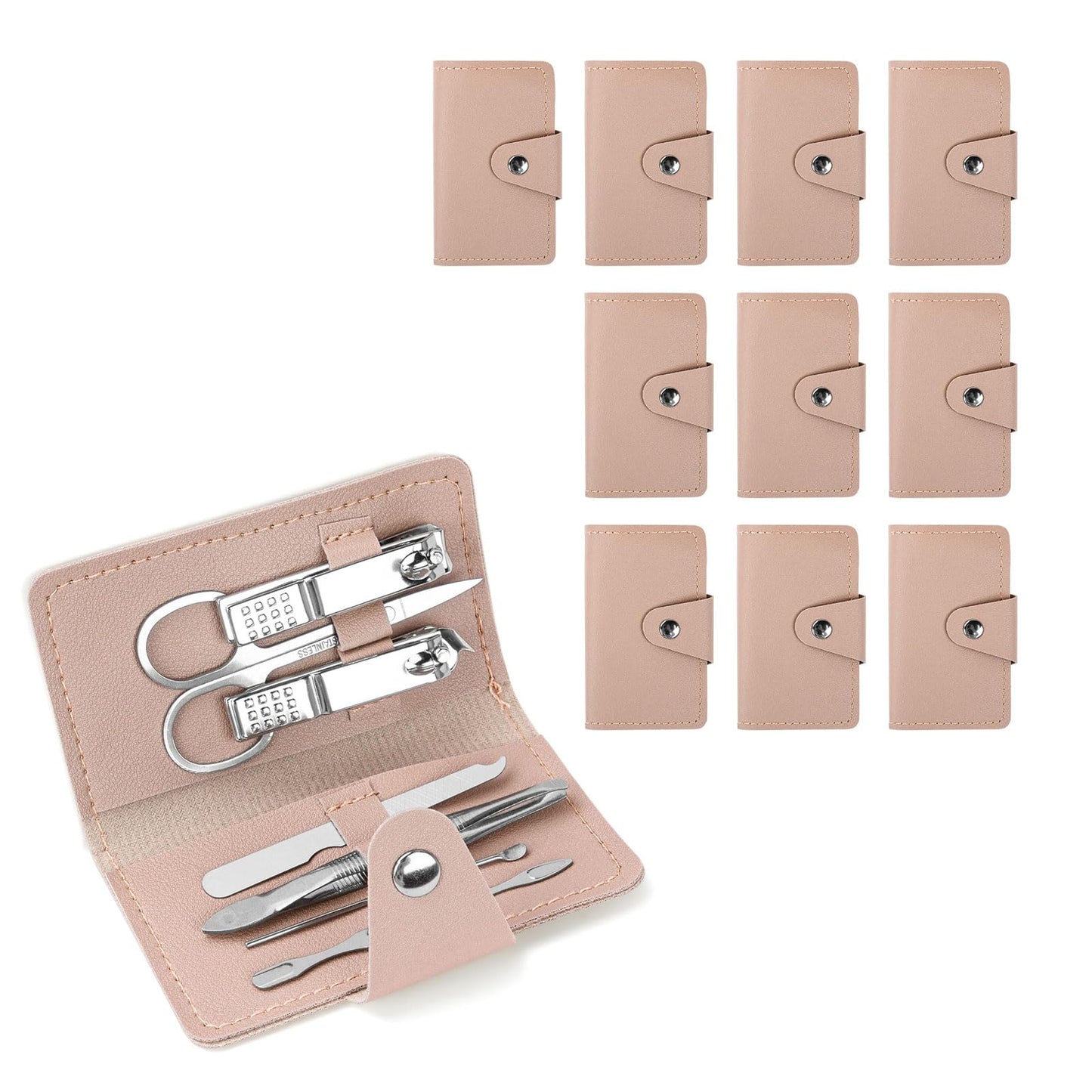 HDFCLUP 7-in-1 Manicure Kit – 10Piece Travel Nail Kit with Stainless Steel Tools, Ultra-Compact 5x6 cm Pouch for Perfect Nails Anywhere, Ideal Gift for Women, Men, and Travelers (Pink)