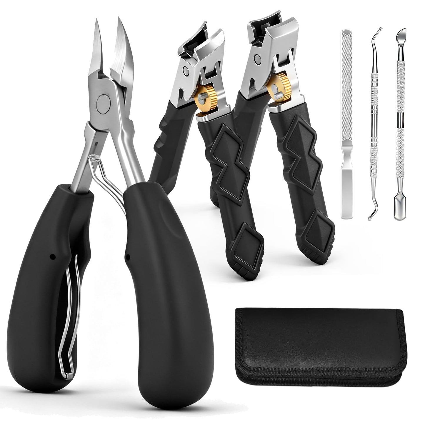 Toomkey 6-in-1 Toenail Clippers for Seniors with Thick Nails - Heavy Duty Wide Opening Nail Cutter Set with 45° Angle for Ingrown Toenails - Professional Pedicure Kit for Elderly Adults with Arthritis