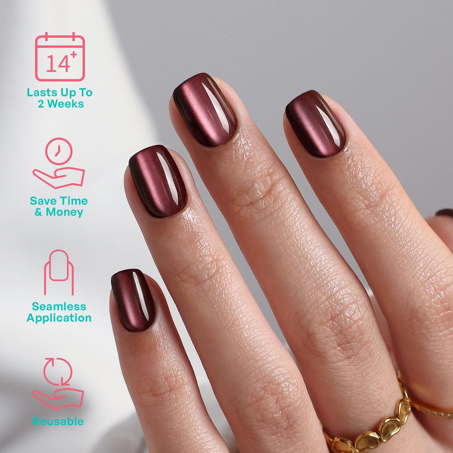 Chocolate Brown Press On Nails Cat Eye - GJZEZ Soft Gel Short Square Glass Cateye Magnetic Fake Nails Press Ons Salon Quality Thick Opaque Faux Nails Gifts for Women in 16 Sizes & 32 Pcs, Cocoa Brown