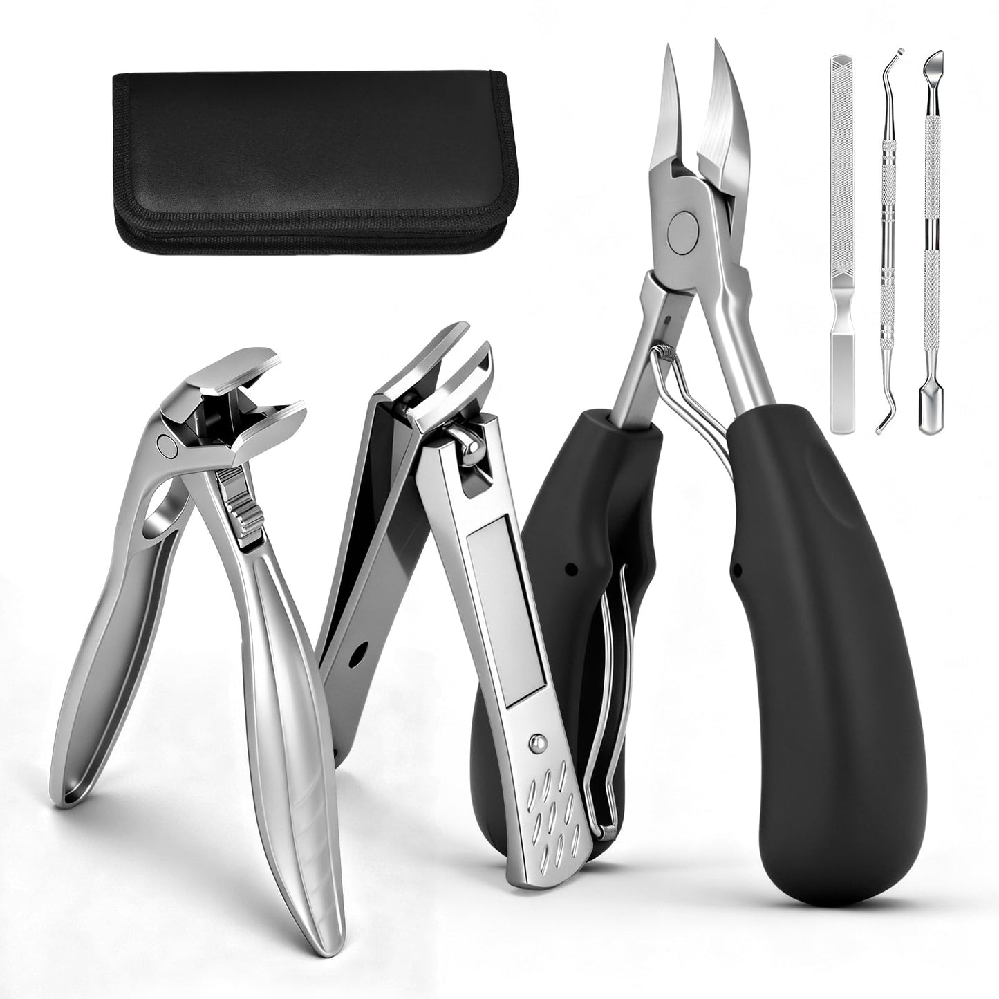 6 in 1 Thick Toenail Clippers Set, Senior Friendly Heavy Duty Nail Cutter with Wide Jaw Opening, Anti-Slip Ergonomic Handle Easy Grip Nail Tools for Elderly Men Women