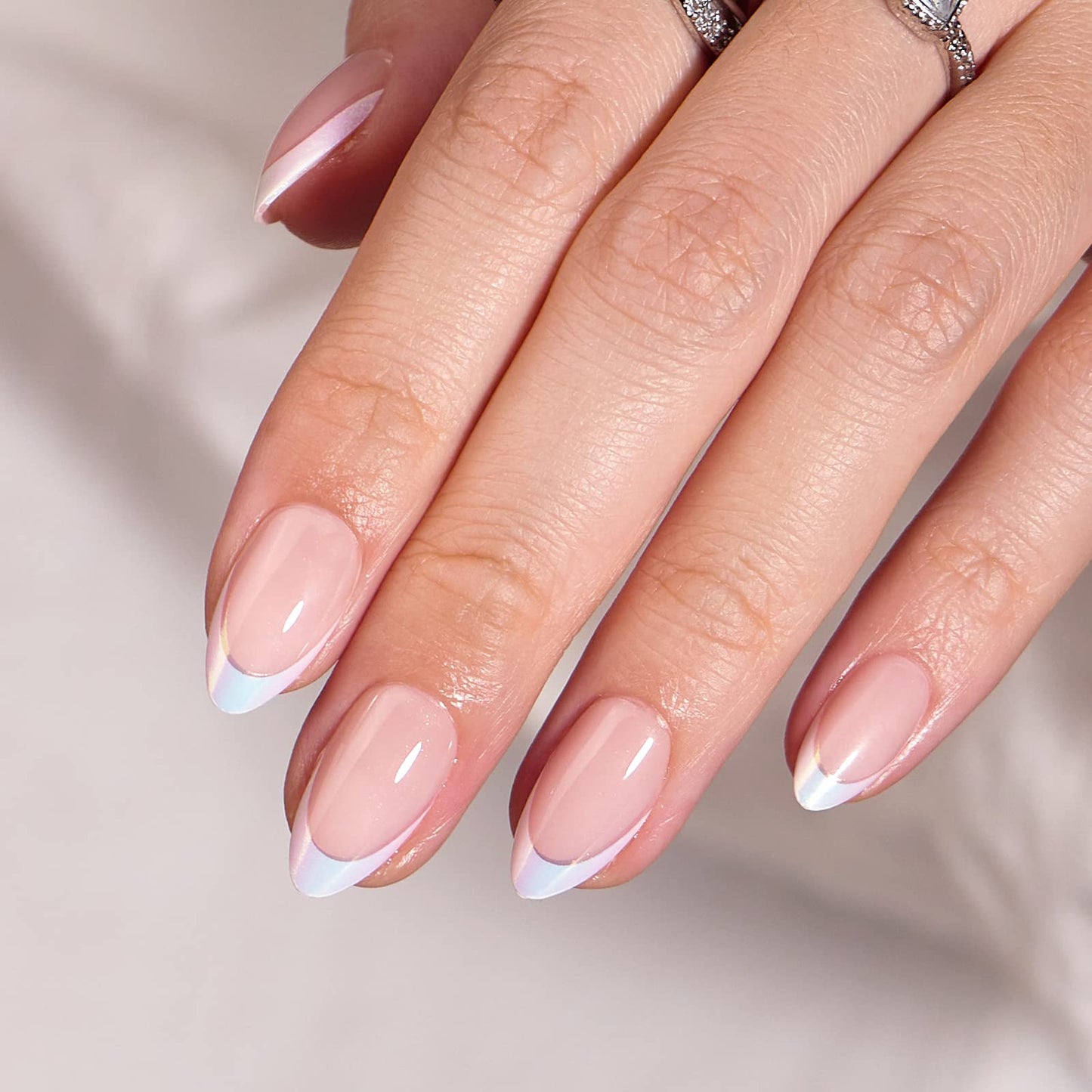 BTArtbox French Tip Press On Nails - Almond Stick On Nails for Women, Glue On Nails with Nail Glue - Berry French & Mermaid